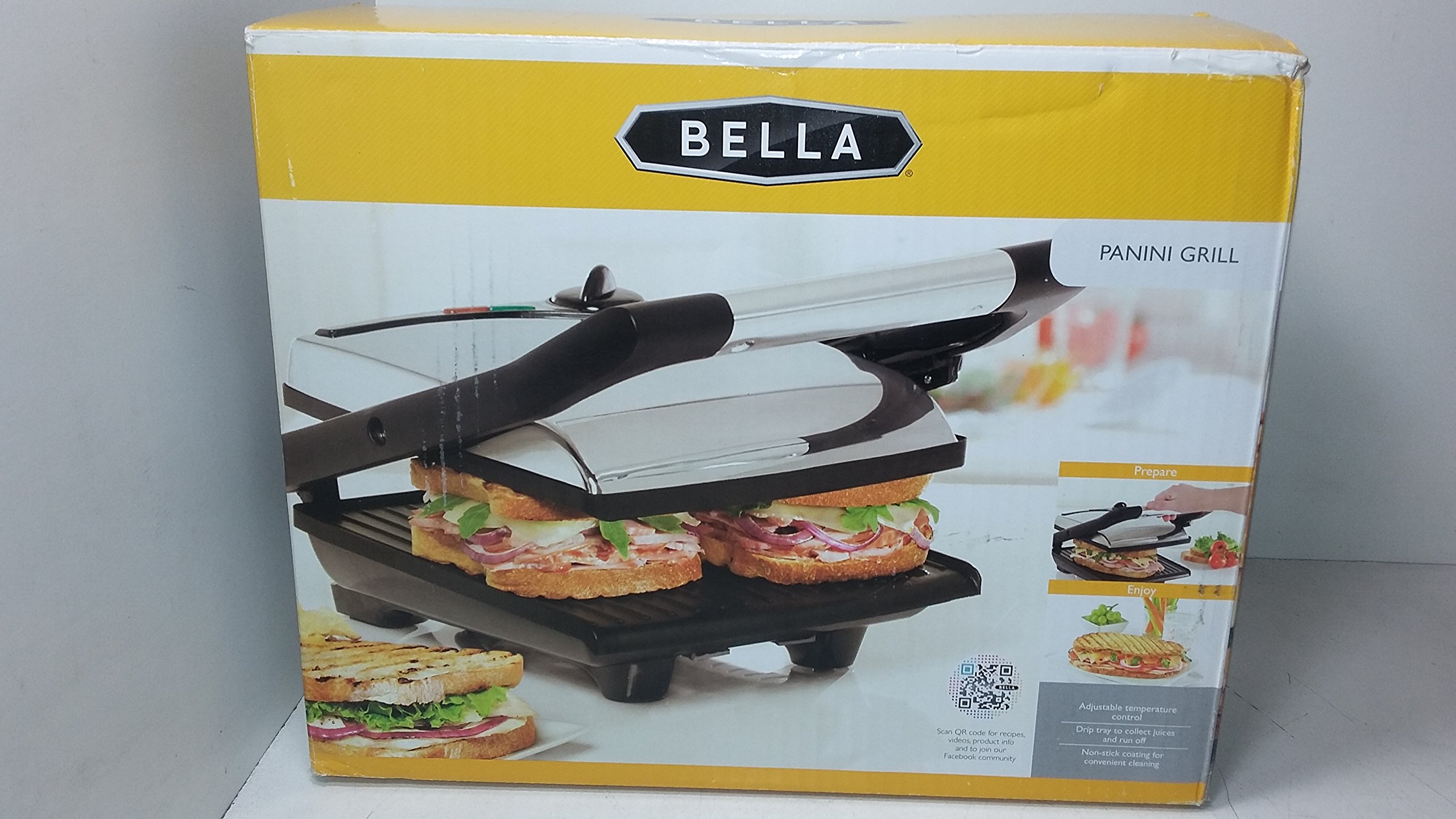 BELLA 13944 Stainless Steel Panini Press & Sandwich Maker - Perfect for Grilled Cheese, Paninis & Breakfast Sandwiches at Home