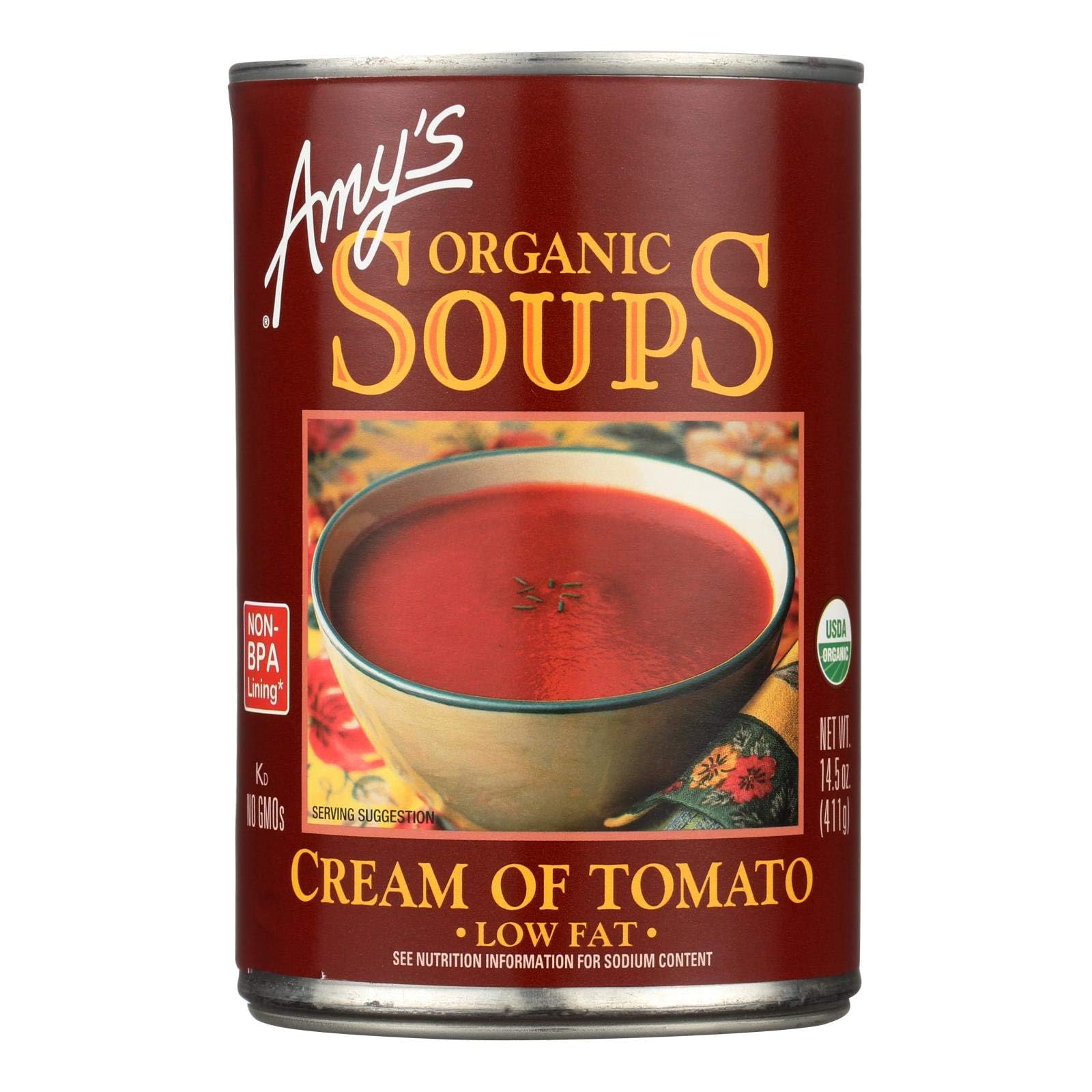Amy's Organic Cream of Tomato Soup - 14.5 Oz Cans (Pack of 12) | USDA Certified, Gluten Free, Vegan Comfort Food for Quick Lunches, Camping & Emergency Preparedness