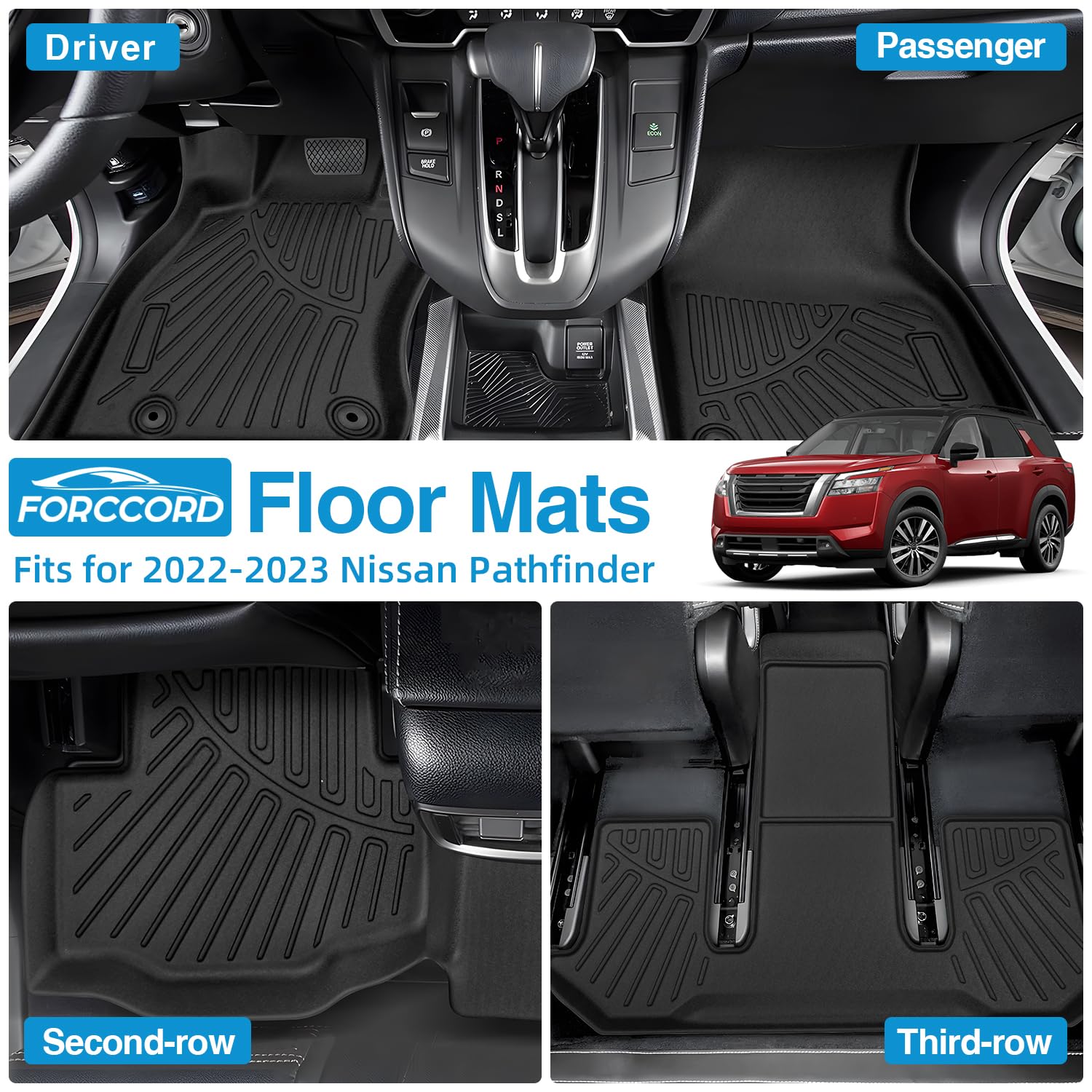 Custom Fit All-Weather TPE Floor Mats for Nissan Pathfinder 2022-2025 (7 Passenger) - Heavy Duty Black Car Mats & 3-Row Floor Liners | Perfect for Winter Snow, Mud, and Spills Protection | Durable Interior Automotive Accessories