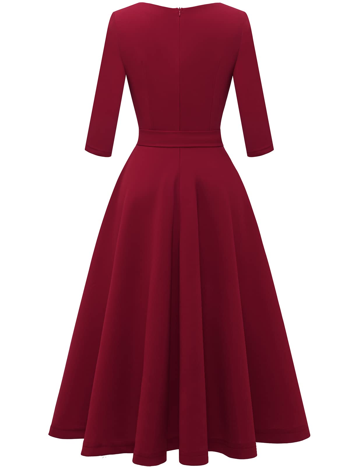 Bbonlinedress Women's Vintage Tea Dress - Elegant V-Neck 3/4 Sleeve Cocktail Midi Dress for Church, Prom & Casual Wear | Perfect for Garden Parties, Afternoon Tea & Special Occasions