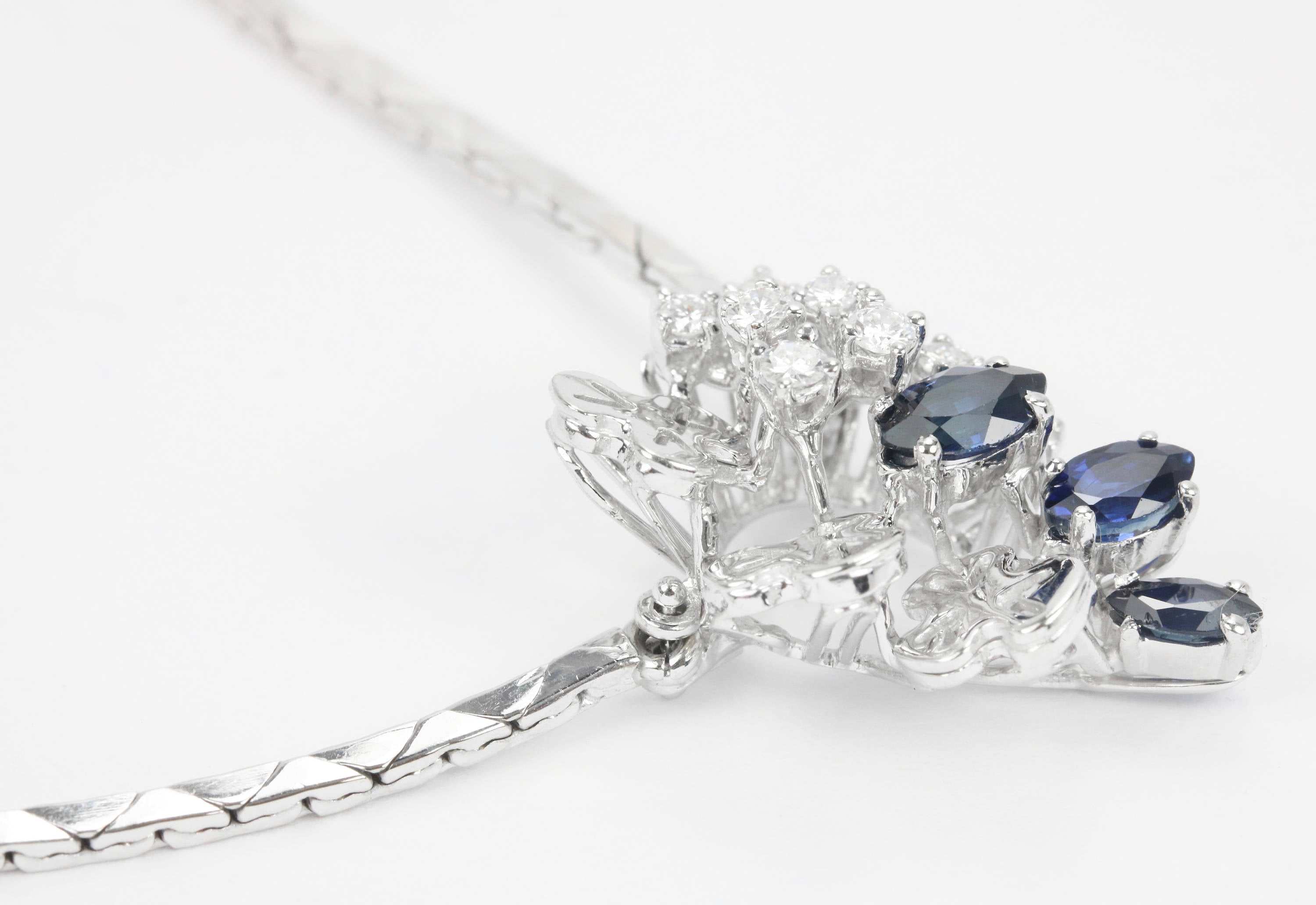 1.05tcw Blue Sapphire & Diamond Necklace in 18K White Gold - Elegant Jewelry for Weddings, Anniversaries & Special Occasions