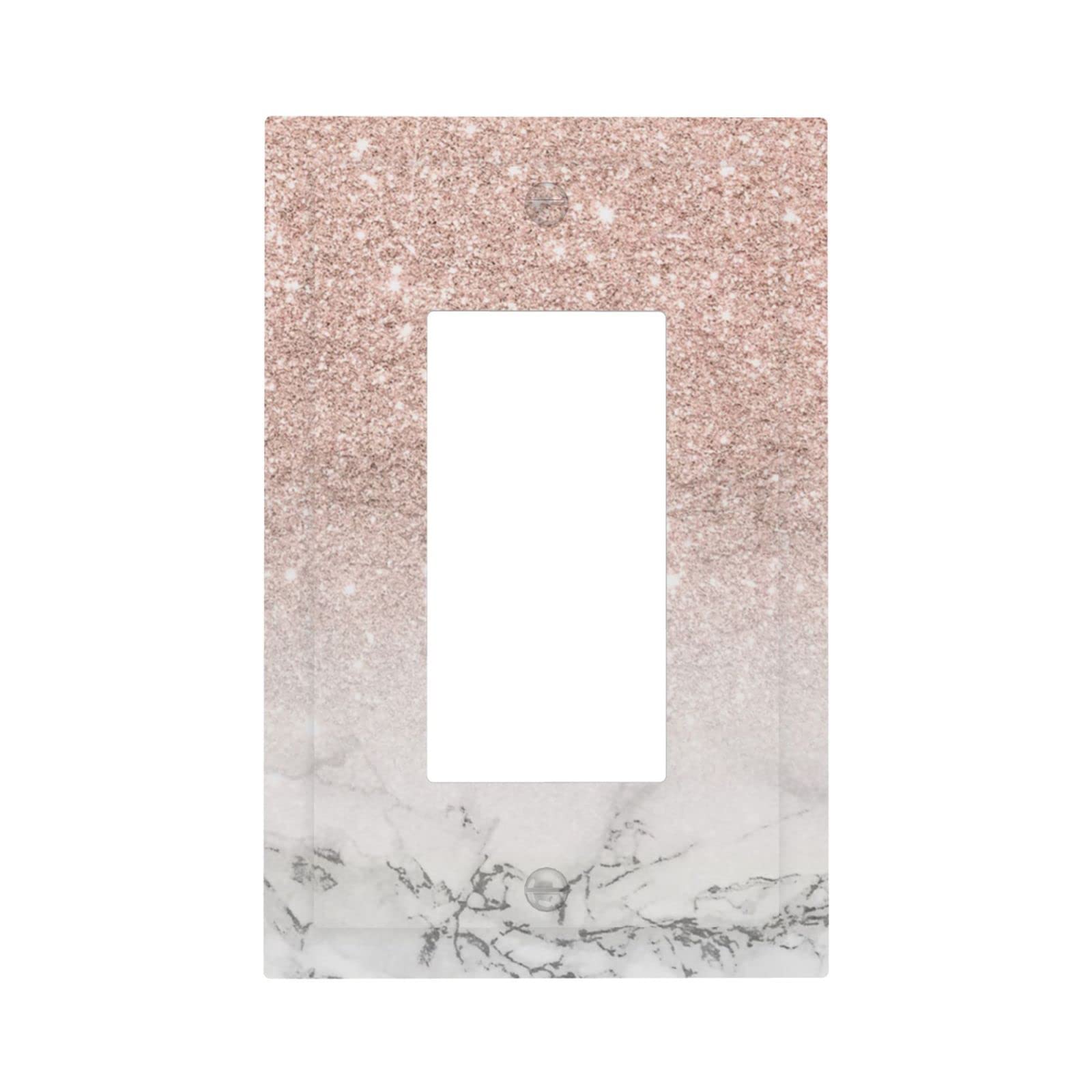 Pink Rose Marble Light Switch Cover - Decorative Rocker Switch Plate 1 Gang, Mid Size Wall Plate (5 x 3 Inch) - Single Decorator Outlet Cover for Bedroom, Living Room & Office