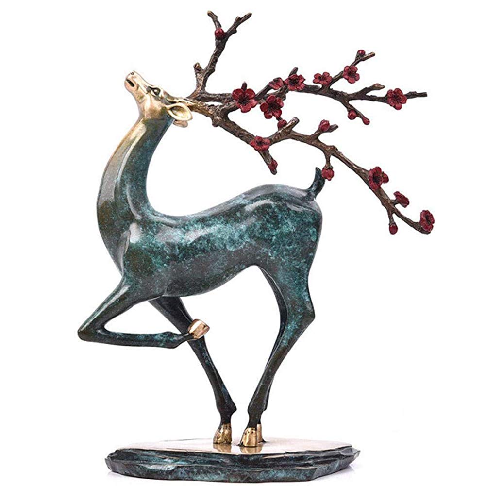 XQKA Brass Deer Statue - Handcrafted Metal Elk Figurine for Home & Office Decor | Collectible Animal Sculpture, Perfect Gift for Living Room, Desk, or Business Present | Ideal for Rustic, Farmhouse & Nature-Themed Interior Design