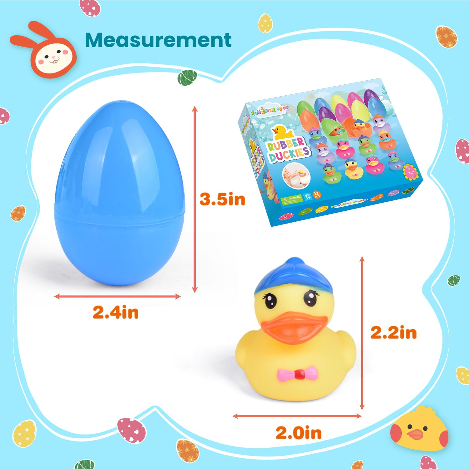 12-Piece Prefilled Easter Eggs with Rubber Duck Toys - Colorful Easter Party Favors for Kids, Fun Bath Toys & Easter Basket Stuffers - Perfect for Easter Egg Hunts, Birthday Parties & Holiday Gifts