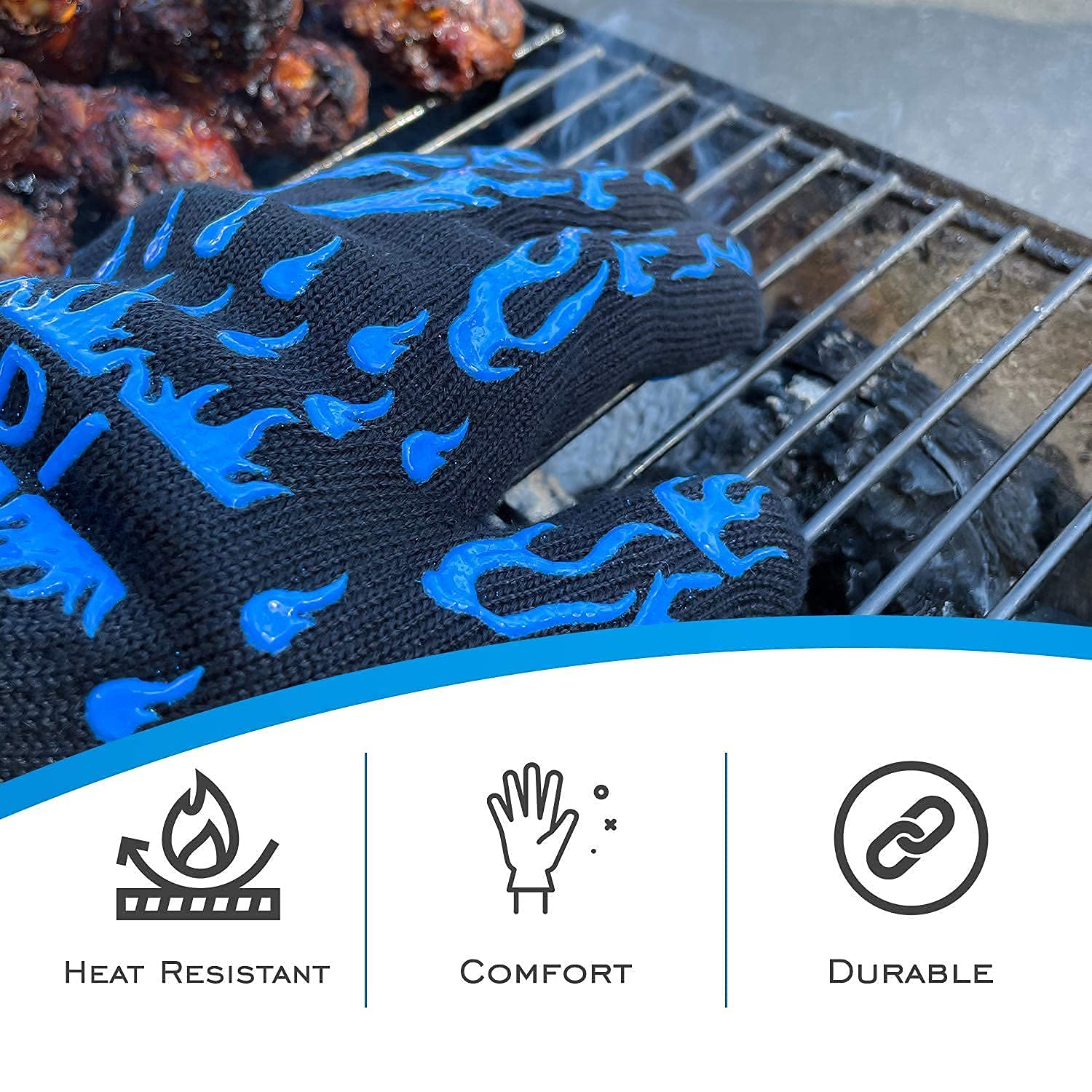 Heat Resistant Silicone Insulated Gloves - 500°F Protection, Flexible & Durable (Blue, 1 Pair) - Perfect for Cooking, Grilling, Baking & Industrial Use
