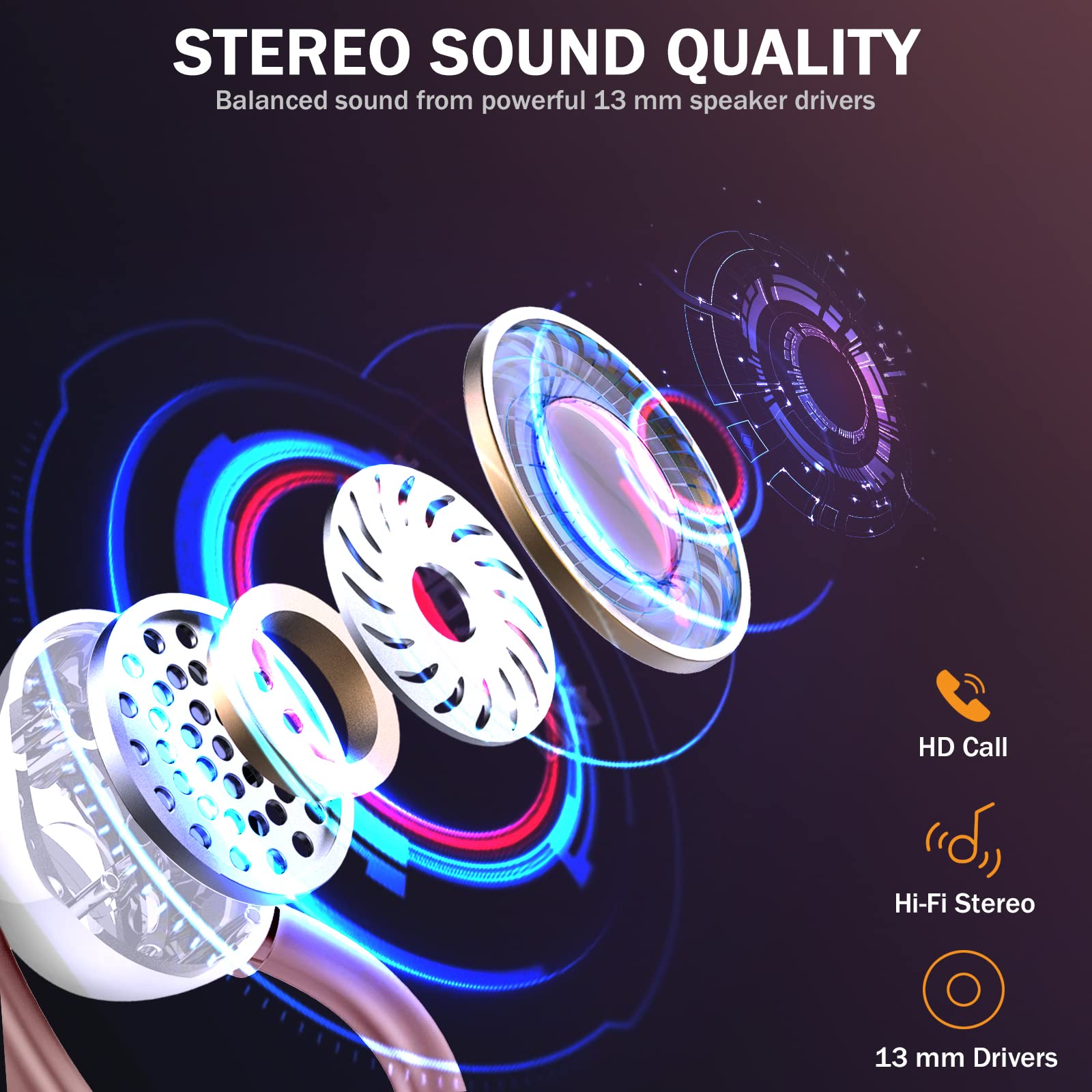Wireless Bluetooth 5.3 Earbuds with Hi-Fi Stereo Bass, 48H Playtime & Noise Cancelling - IP7 Waterproof Sports Earphones with Earhooks for Running, Workout, Gym | Compatible with Android, iOS, Laptop & Tablet
