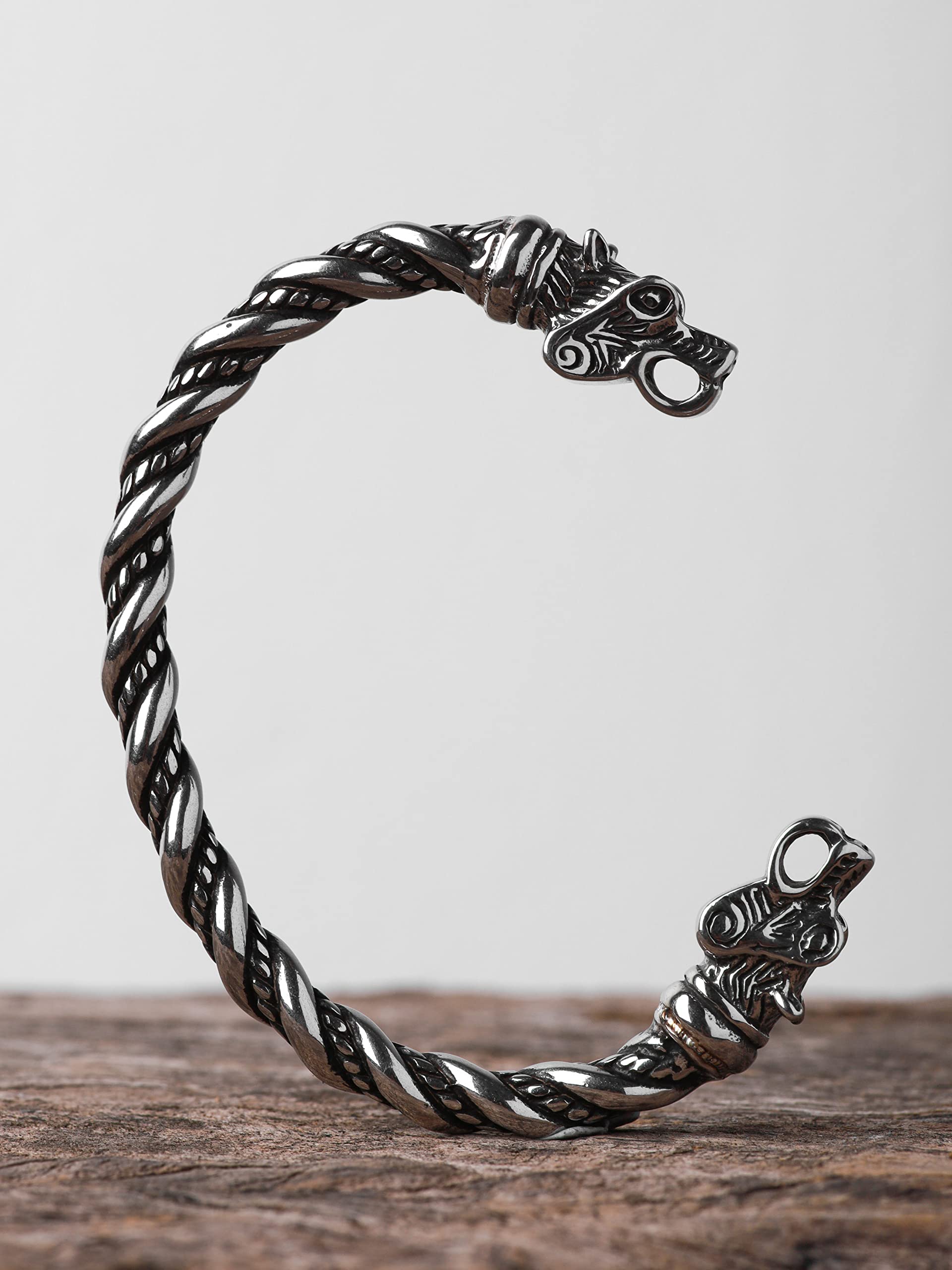HAQUIL Stainless Steel Viking Twisted Cuff Bracelet for Men - Norse Arm Ring Jewelry - Durable Viking Gift for Him - Perfect for Cosplay, LARP & Medieval Reenactment