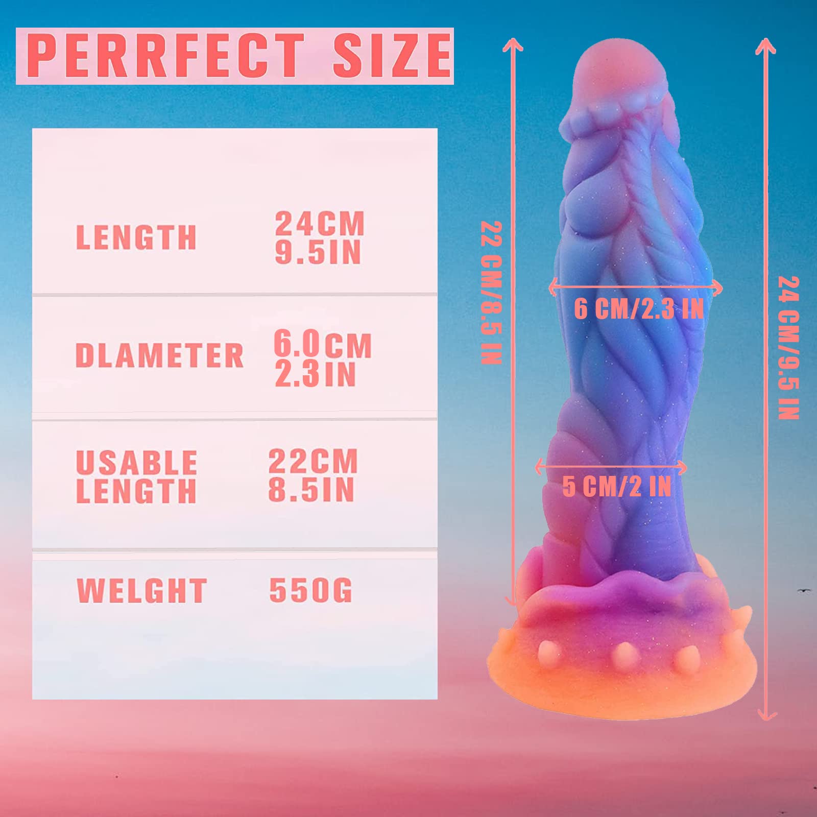 Realistic Monster Dildo - Premium Silicone Anal Toy with Strong Suction Cup for Hands-Free Play | G-Spot Stimulator for Women & Men | 9.5 Inch Blue Adult Sex Toy | Perfect for Solo Play, Couples & BDSM Scenes
