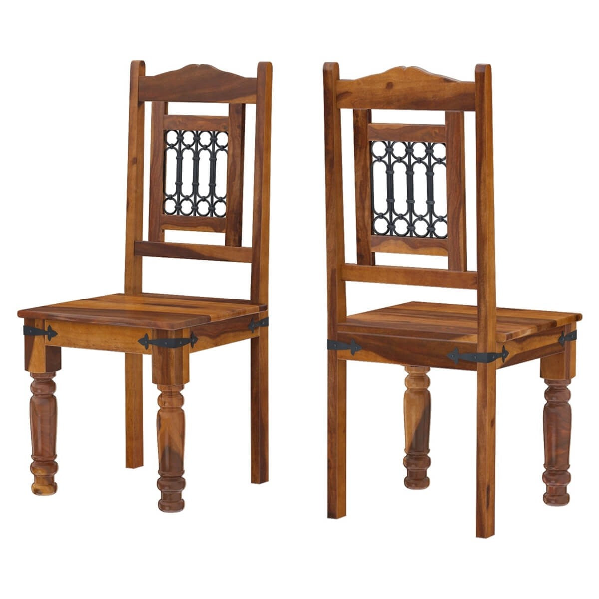 Handcrafted Indian Solid Wood & Iron Grill Back Dining Chairs Set (Brown) - Perfect for Patio, Garden, Restaurant & Outdoor Dining