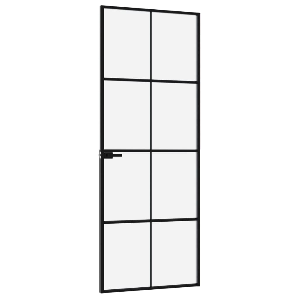 vidaXL Black Aluminum Framed Interior Door with Tempered Glass - Slim Adjustable Design Fits Various Door Frames - Perfect for Modern Homes, Offices & Commercial Spaces