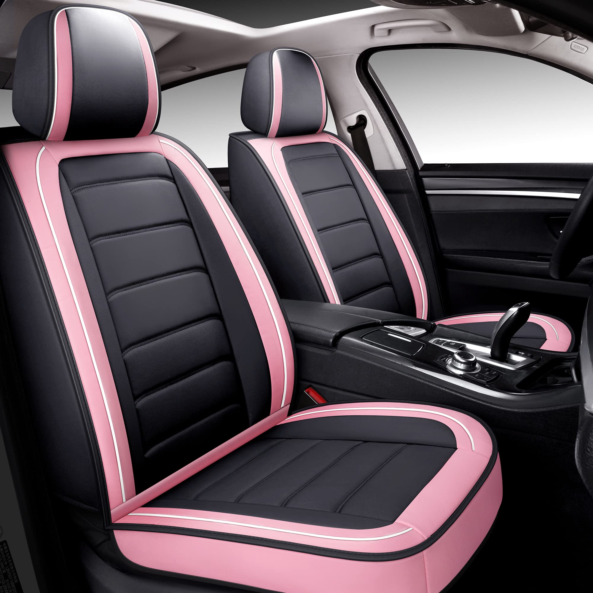 BABYBLU Waterproof Synthetic Leather Car Seat Covers Full Set - Universal Fit for Cars, SUVs & Trucks | Airbag Compatible Auto Interior Accessories for Women & Men (Pink) | Perfect for Daily Commute, Road Trips & Vehicle Protection