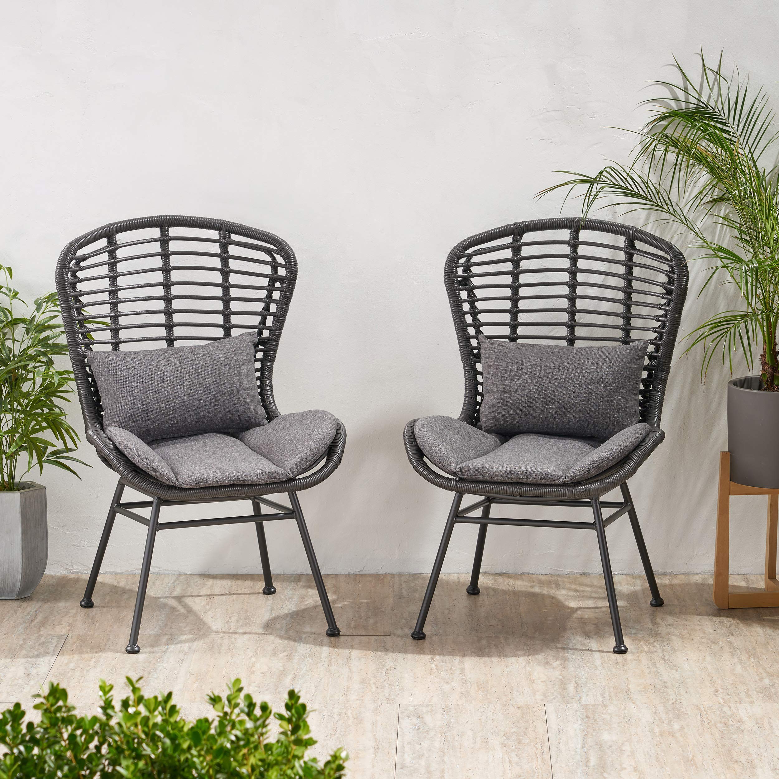 Premium GDFStudio Outdoor Club Chairs (Set of 2) - Water-Resistant Gray & Dark Gray Patio Furniture for Backyard, Poolside & Garden Relaxation