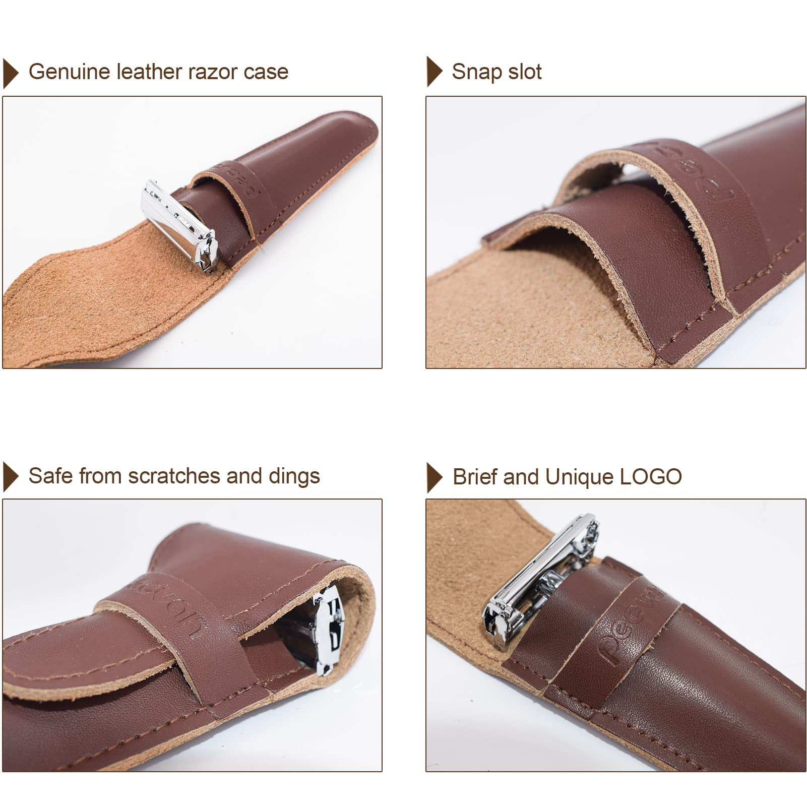Pecvan Genuine Leather Safety Razor Travel Case - Premium Brown Leather Protective Holder for Double Edge Razor Blades | Perfect for Men's Grooming, Travel & Storage | Durable & Stylish Razor Accessory