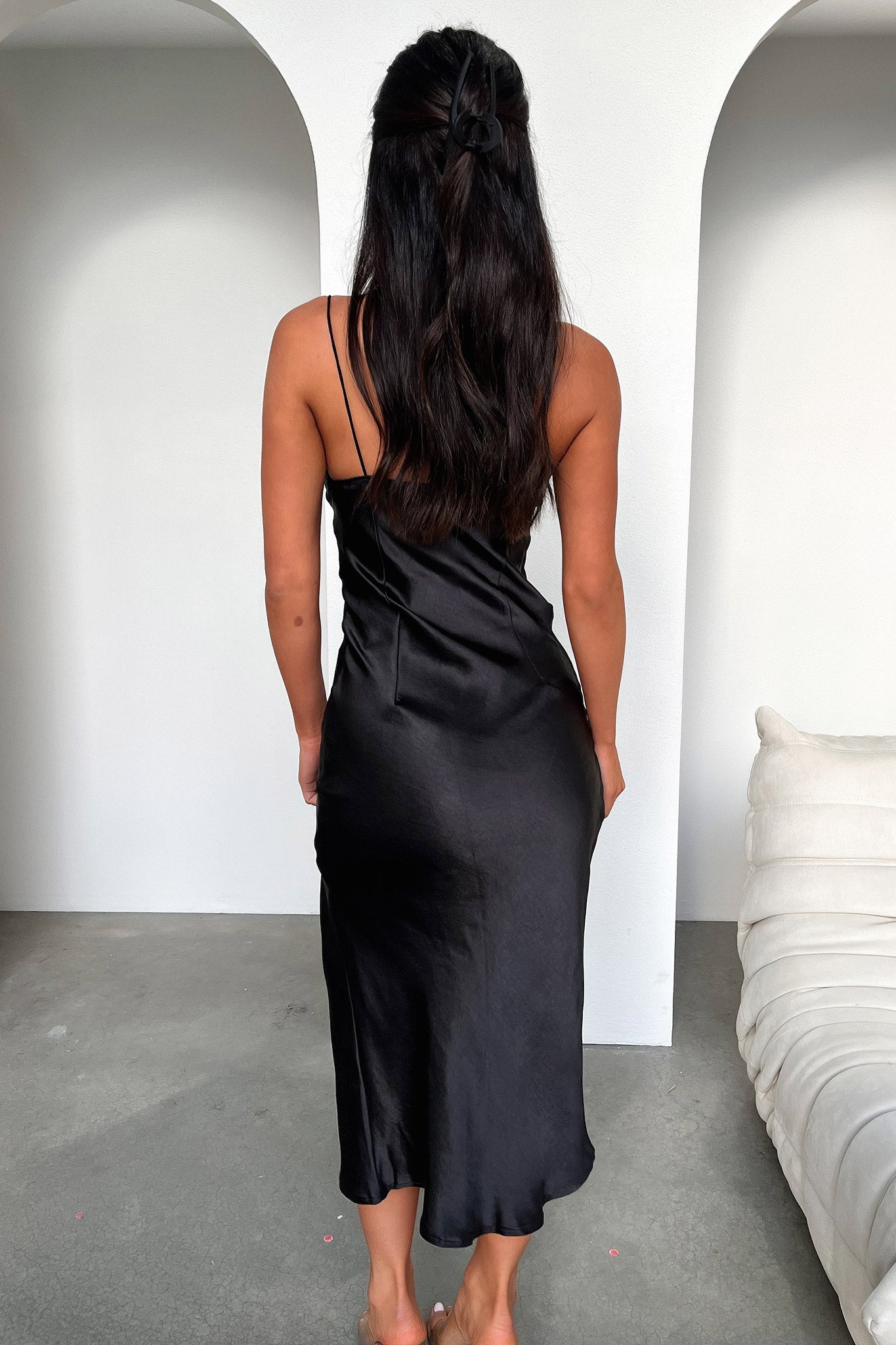 Jennifer Satin Midi Dress - Elegant Black Evening Gown for Women | Perfect for Cocktail Parties, Weddings & Formal Events