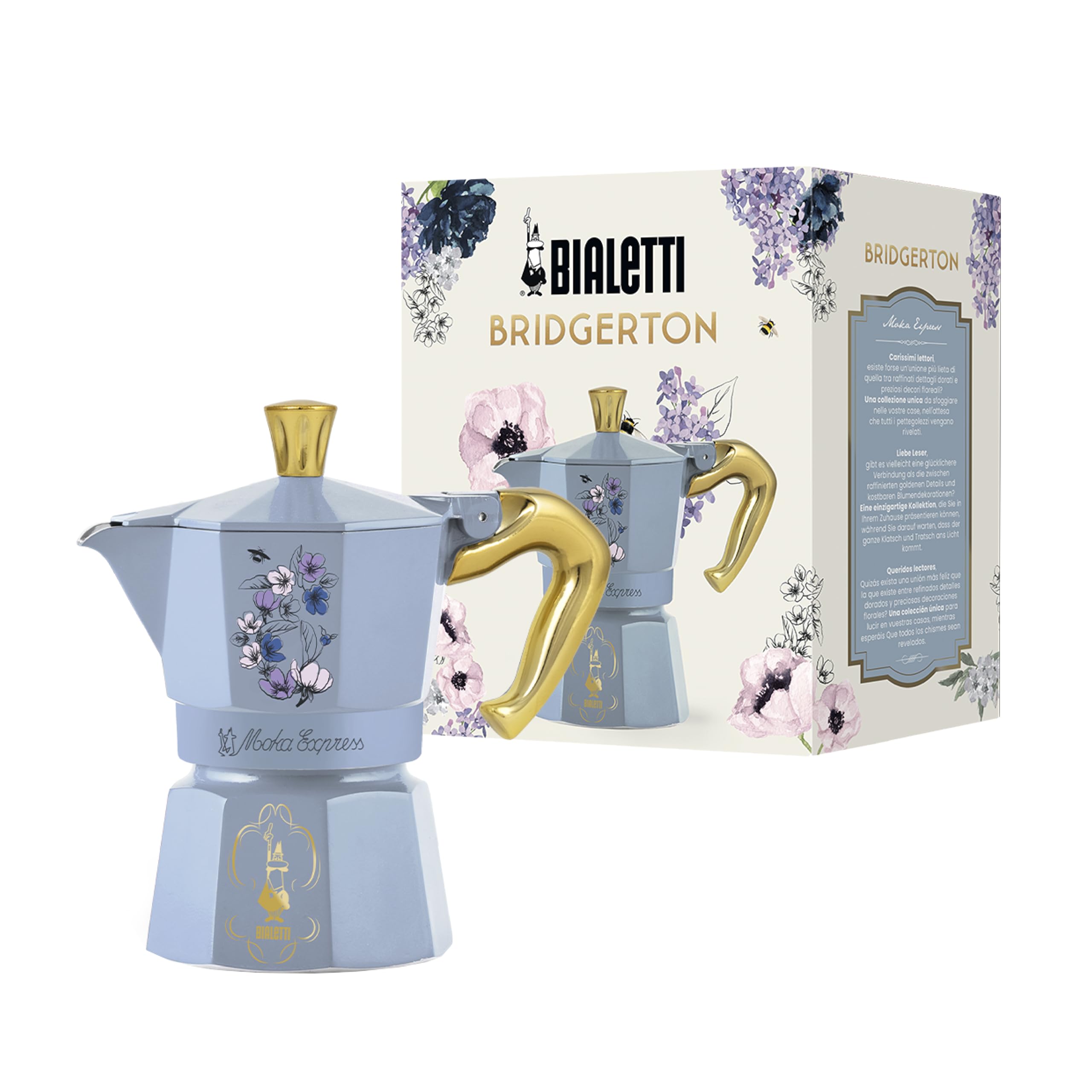 Bialetti Moka Express Bridgerton Stovetop Espresso Maker – Official Netflix Licensed Aluminum Coffee Pot (3 Cups, 4.3 oz) – Perfect for Home Brewing, Gifts & Bridgerton Fans