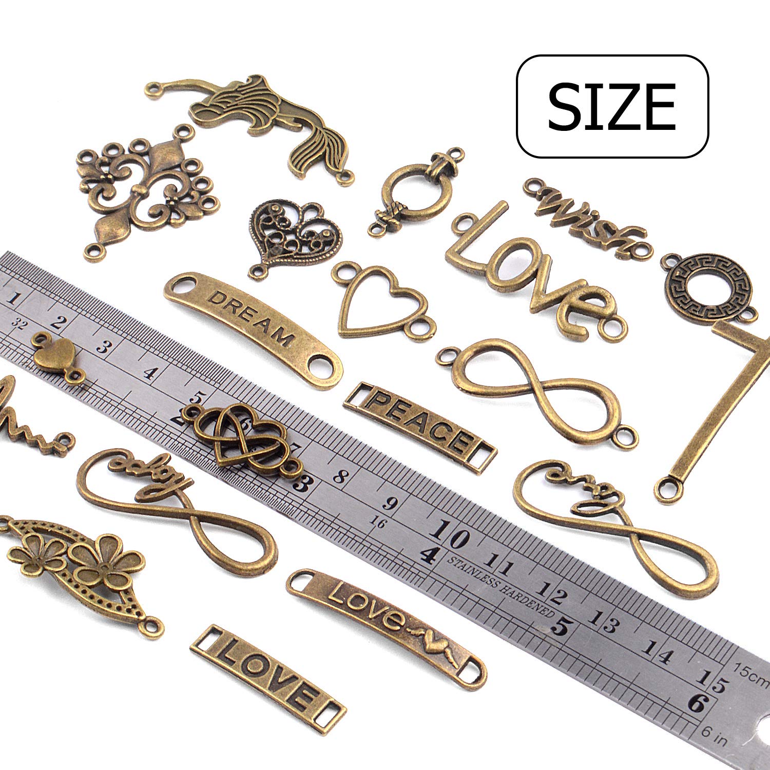 50Pcs Mixed Word Letter Connector Charms - Antique Bronze Infinity Symbol Pendants for DIY Jewelry Making (Necklace/Bracelet) - Perfect for Handmade Gifts, Friendship Jewelry & Craft Projects