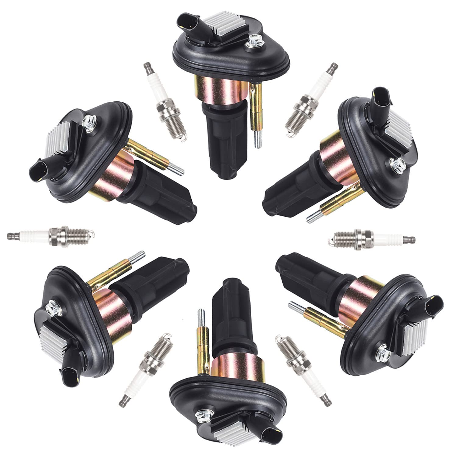 6 Pack Ignition Coil & Iridium Spark Plug Set - Compatible with Buick Chevrolet GMC Hummer Isuzu Oldsmobile Saab (2002-2008 Models: Rainier, Canyon, i-350, 9-7X 4.2L L6) - UF-303 UF303 C1395 Replacement Parts - Perfect for Engine Performance & Tune-Up