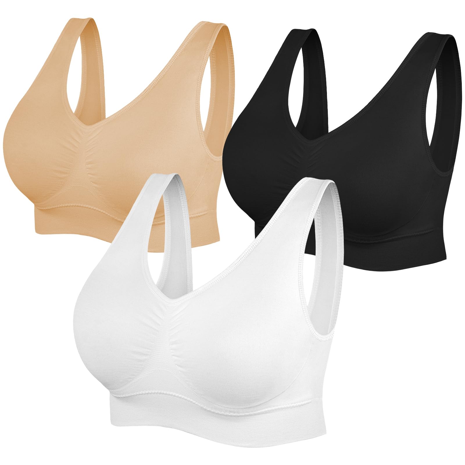 Best Women's Sports Bras 3 Pack - Seamless Stretchy Yoga Bras for Running, Gym & Workout - Comfortable Support for Active Lifestyles