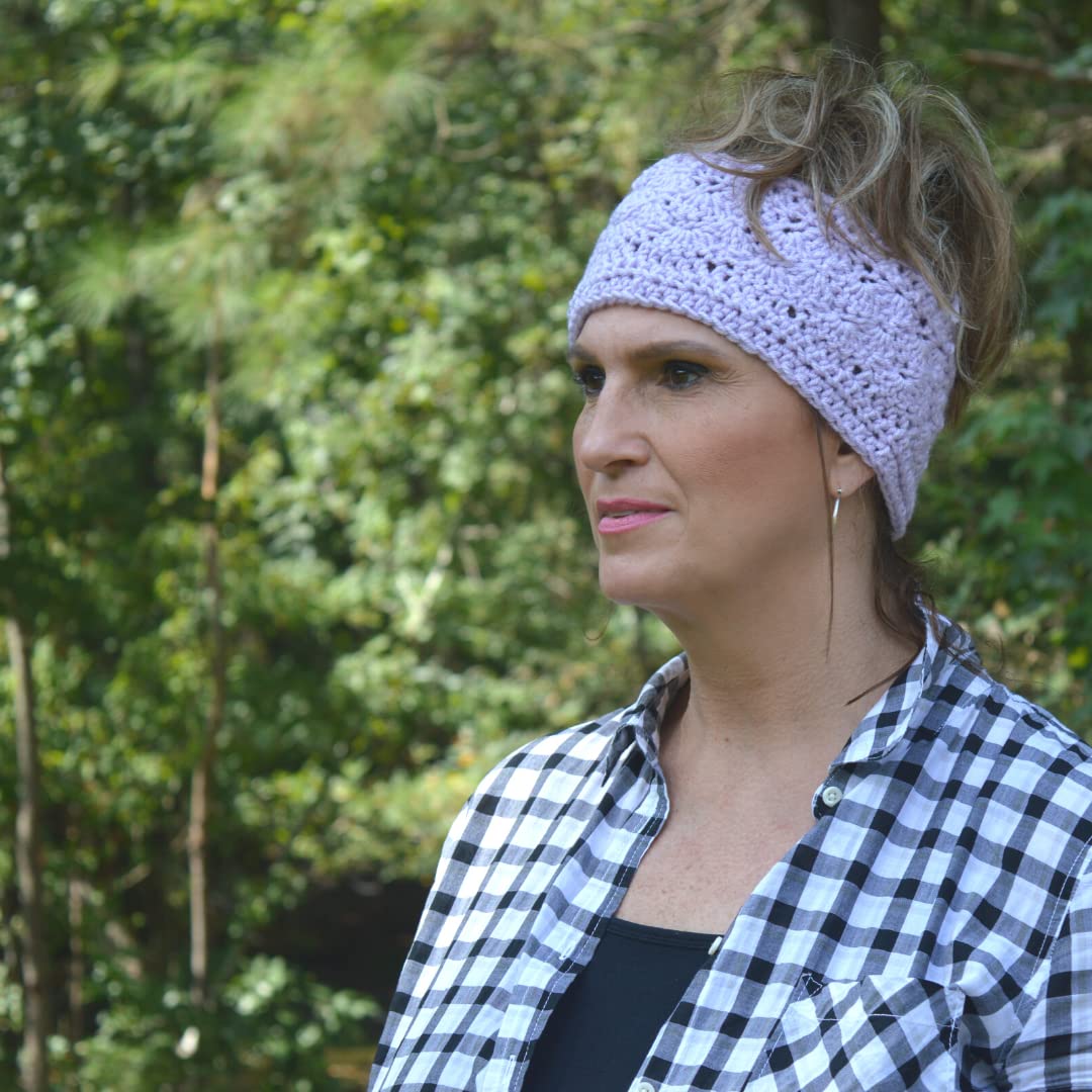 Crochet Ear Warmer Headband for Women - Soft Stretch Handmade Winter Accessory in Orchid Lavender - Perfect for Skiing, Running & Outdoor Activities