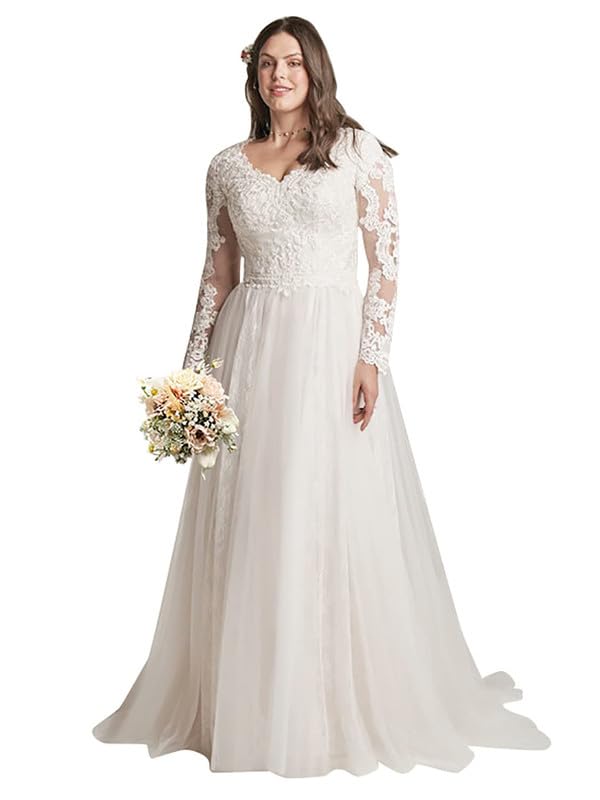 Elegant Mermaid Wedding Dress for Bride – Lace V-Neck Long Sleeve Bridal Gown | Perfect for Church, Beach & Formal Weddings
