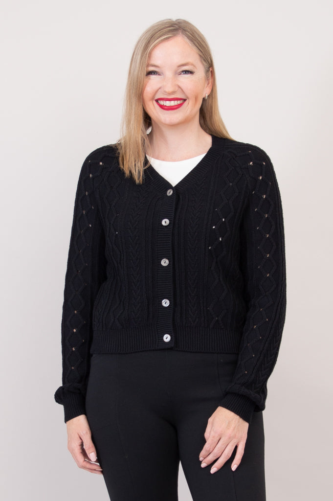 Bena Women's Cotton Cardigan Sweater - Soft & Comfortable Black Knit Open Front Long Sleeve Wrap for Fall & Winter - Perfect for Office, Casual Outfits and Layering