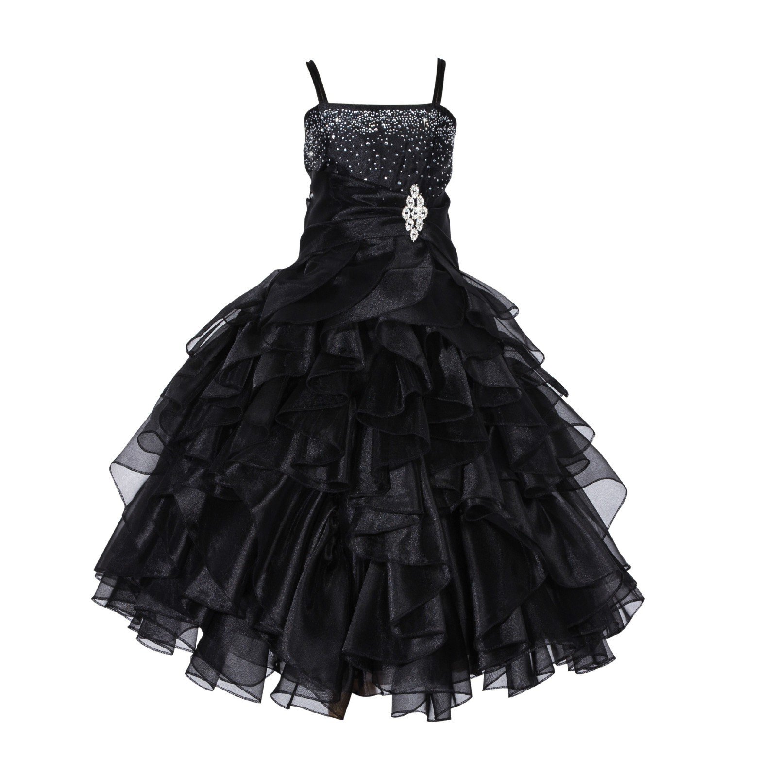 Elegant Asymmetric Ruffled Organza Sequin Flower Girl Dress for Toddlers - Perfect for Weddings, Pageants & Special Occasions