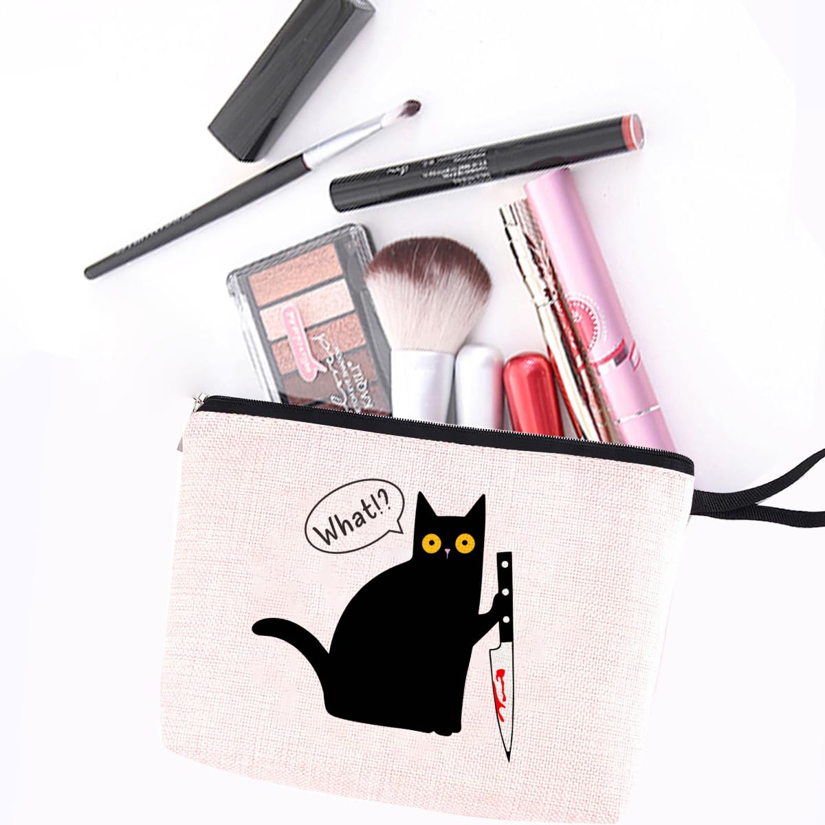 Stylish Cat-Themed Makeup Bag - Perfect Gift for Cat Lovers, Women, Best Friends & Daughters | Murderous Cat Design Cosmetic Pouch for Travel, Graduation & Birthday | Cute Kitty Zipper Pouch for Makeup Storage & Daily Use
