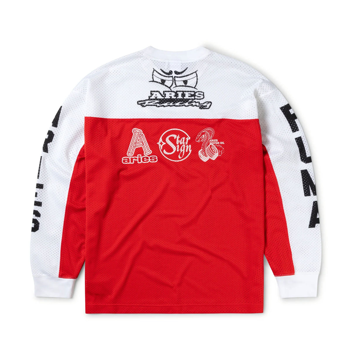 Aries Moto Mesh Long Sleeve Tee 'For All Time Red' - Stylish Streetwear for Motorcycle Riders & Urban Fashion Enthusiasts