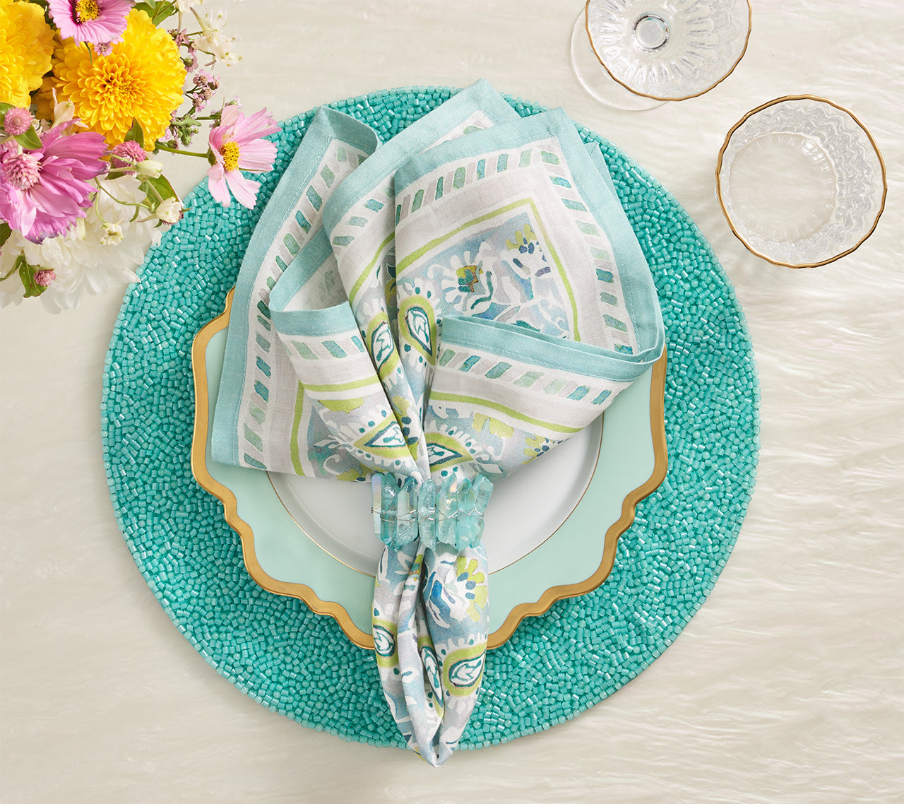 Premium Turquoise Placemats Set of 4 - Waterproof & Heat-Resistant Dining Table Mats for Everyday Use, Dinner Parties & Holiday Decor