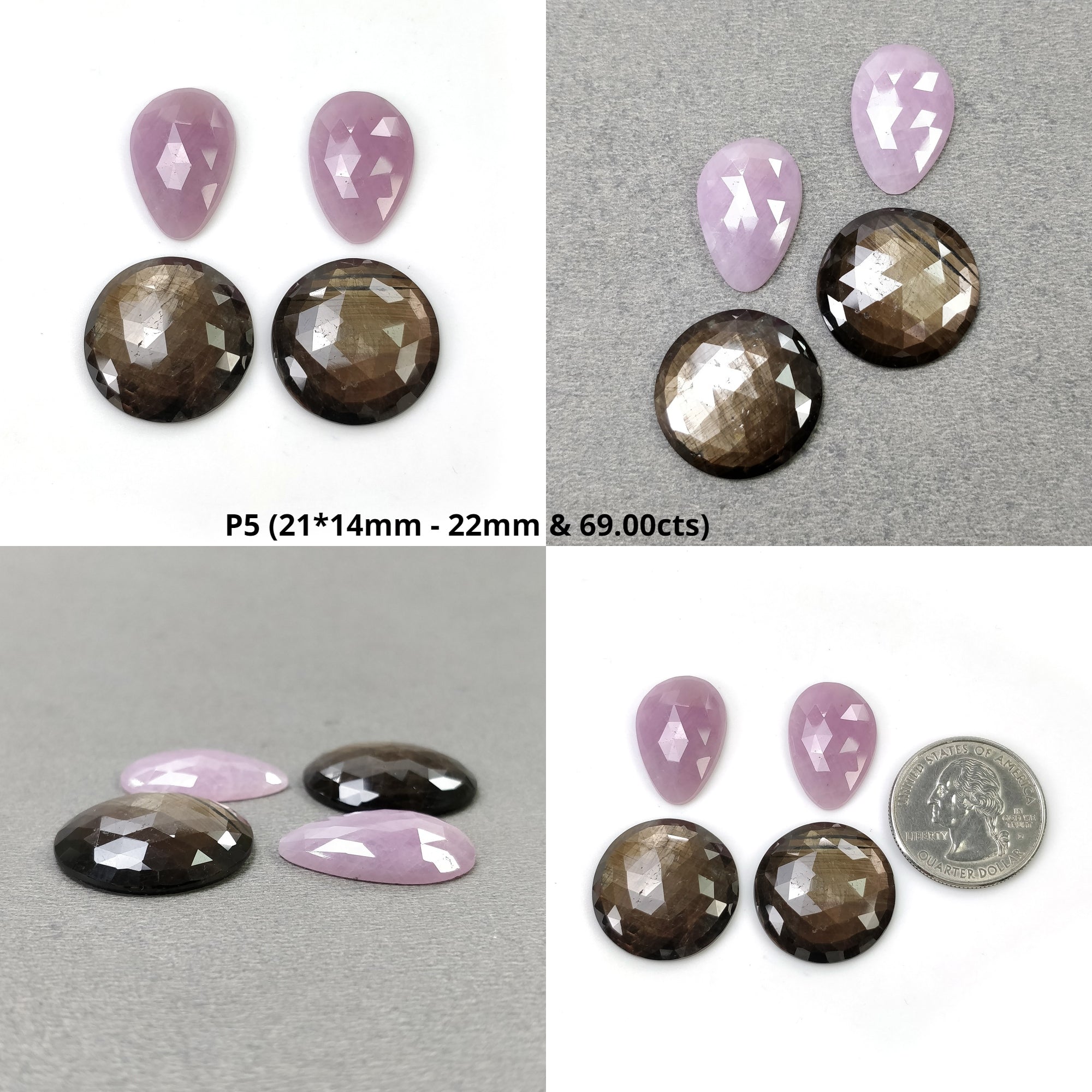 Natural Untreated Golden Brown Chocolate & Pink Sapphire Gemstone Rose Cut - Hexagon, Triangle, Round, Pear Shape (4pcs) for Jewelry Making, Engagement Rings & Unique Gifts
