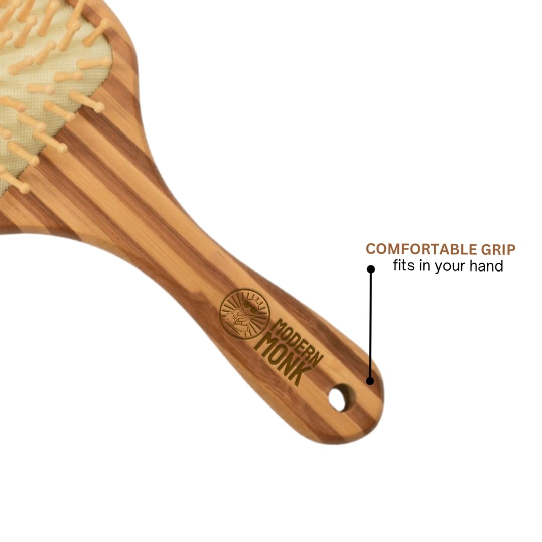 Bamboo Hair Brush with Soft Ball Tips & Cushion Base - Smooth Combing & Detangling - Reduces Frizz & Breakage - Ideal for Long Hair - Perfect for Daily Styling, Travel & Salon Use