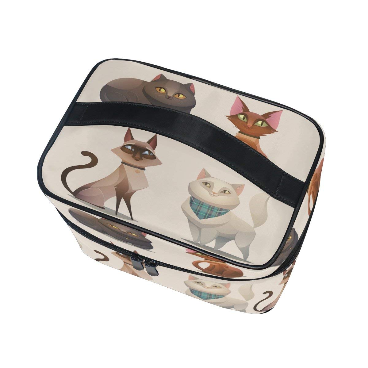 Cute Cartoon Cat Travel Makeup Bag - Waterproof Cosmetic Organizer Pouch for Toiletries & Train Case - Perfect for Vacation, Gym, and Daily Use