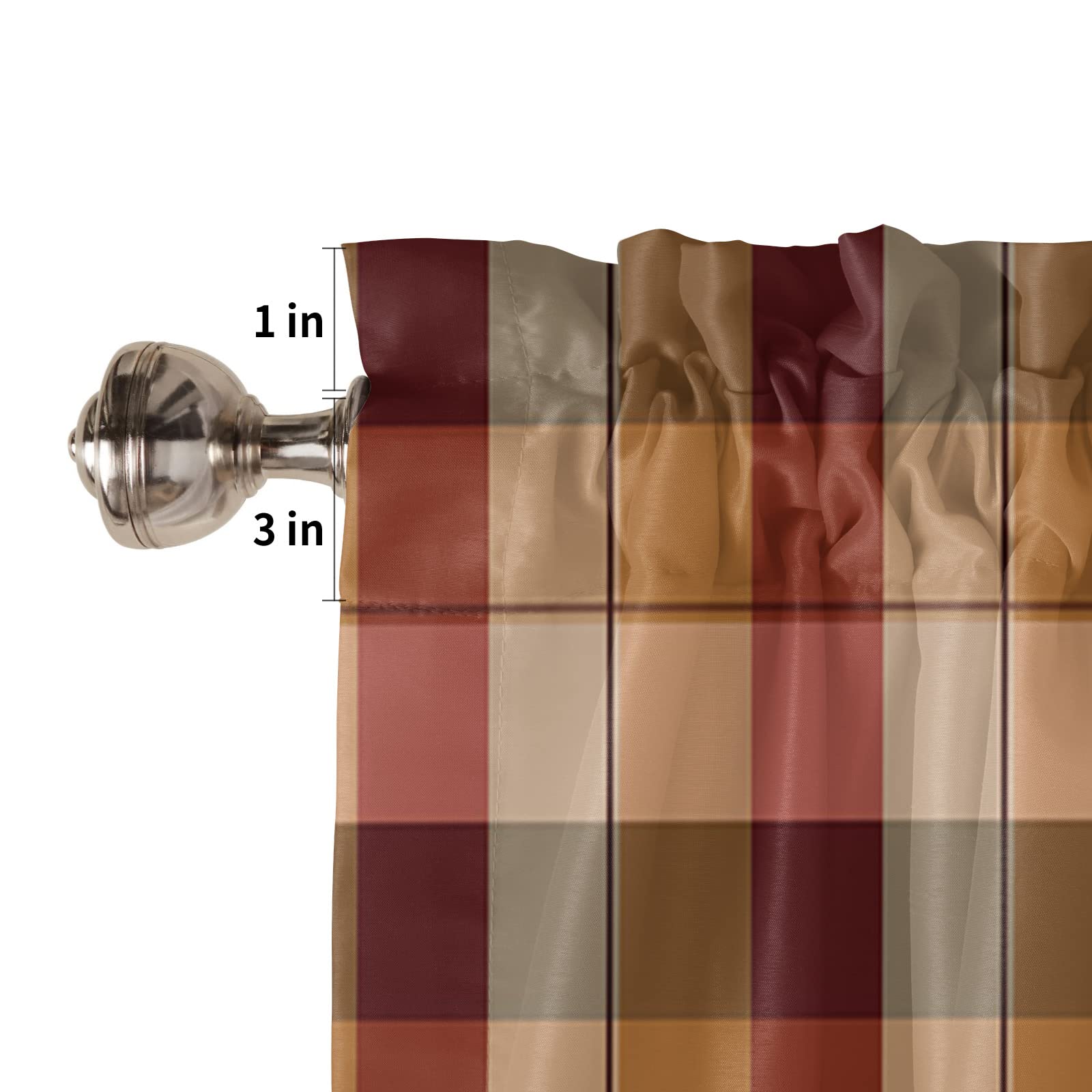 Red Brown Tartan Window Valance - Rustic Farmhouse Beige Plaid Rod Pocket Curtain Panel for Kitchen, Living Room & Bedroom | Short Tier Cafe Curtains for Cozy Farmhouse Decor & Small Window Treatments