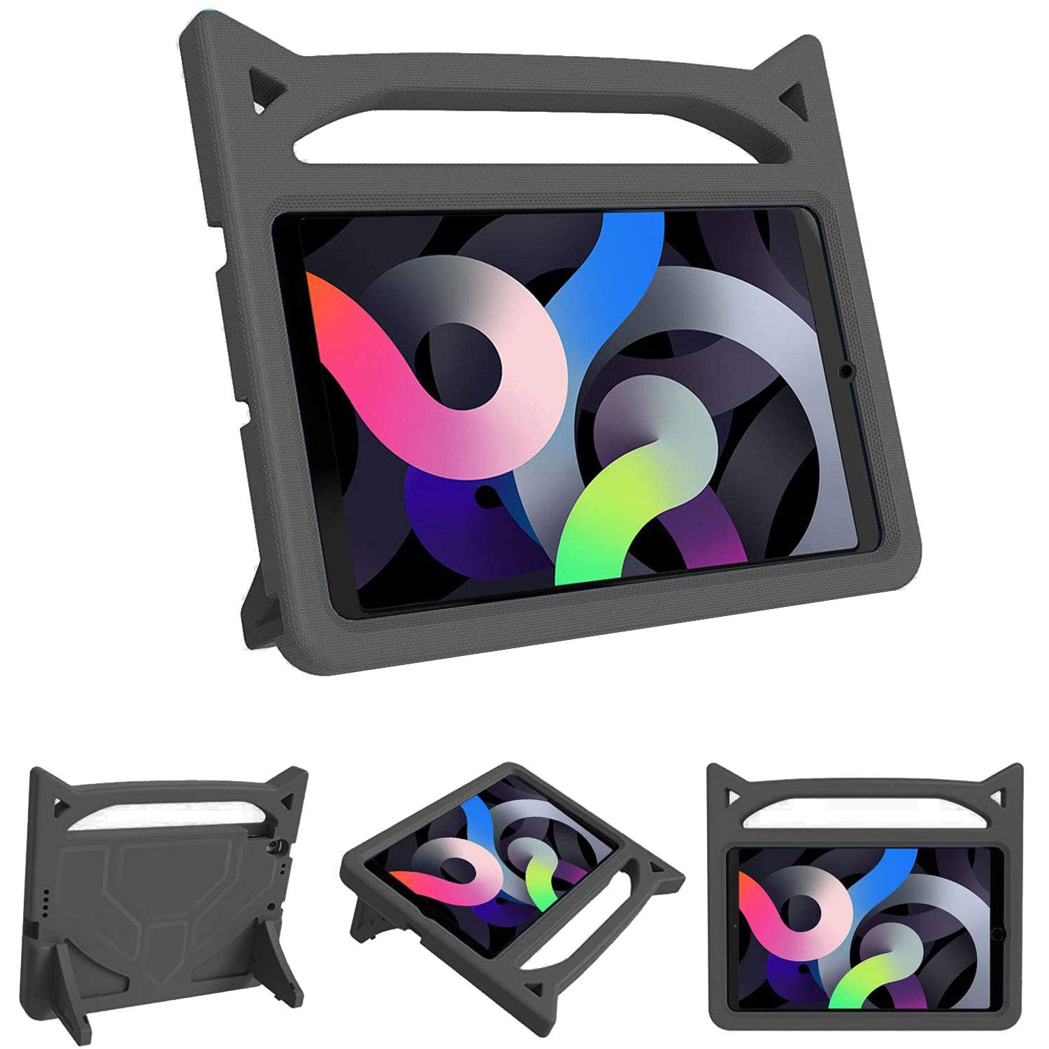 Premium Shockproof EVA Case for iPad Air 5 10.9 Inch (2022) & iPad Air 4 10.9 Inch (2020) - Lightweight Kids-Friendly Cover with Handle & Stand (Black) - Perfect for Home, School & Travel Use