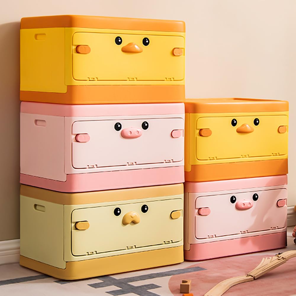 Foldable Duck-Shaped Kids Toy Organizer with Stackable Design & Open Lid - Multifunctional Storage Bin for Toys, Clothes, Books & Snacks - Perfect for Nursery, Playroom & Kids Bedroom Organization