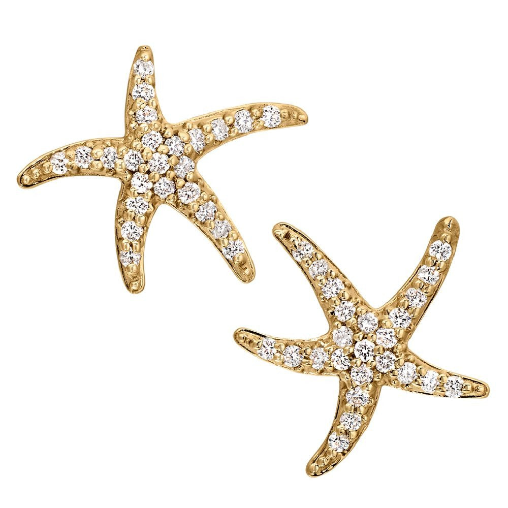 14K Yellow Gold Diamond Pavé Starfish Stud Earrings - Elegant & Sparkling Jewelry for Women, Perfect for Parties, Weddings & Everyday Wear