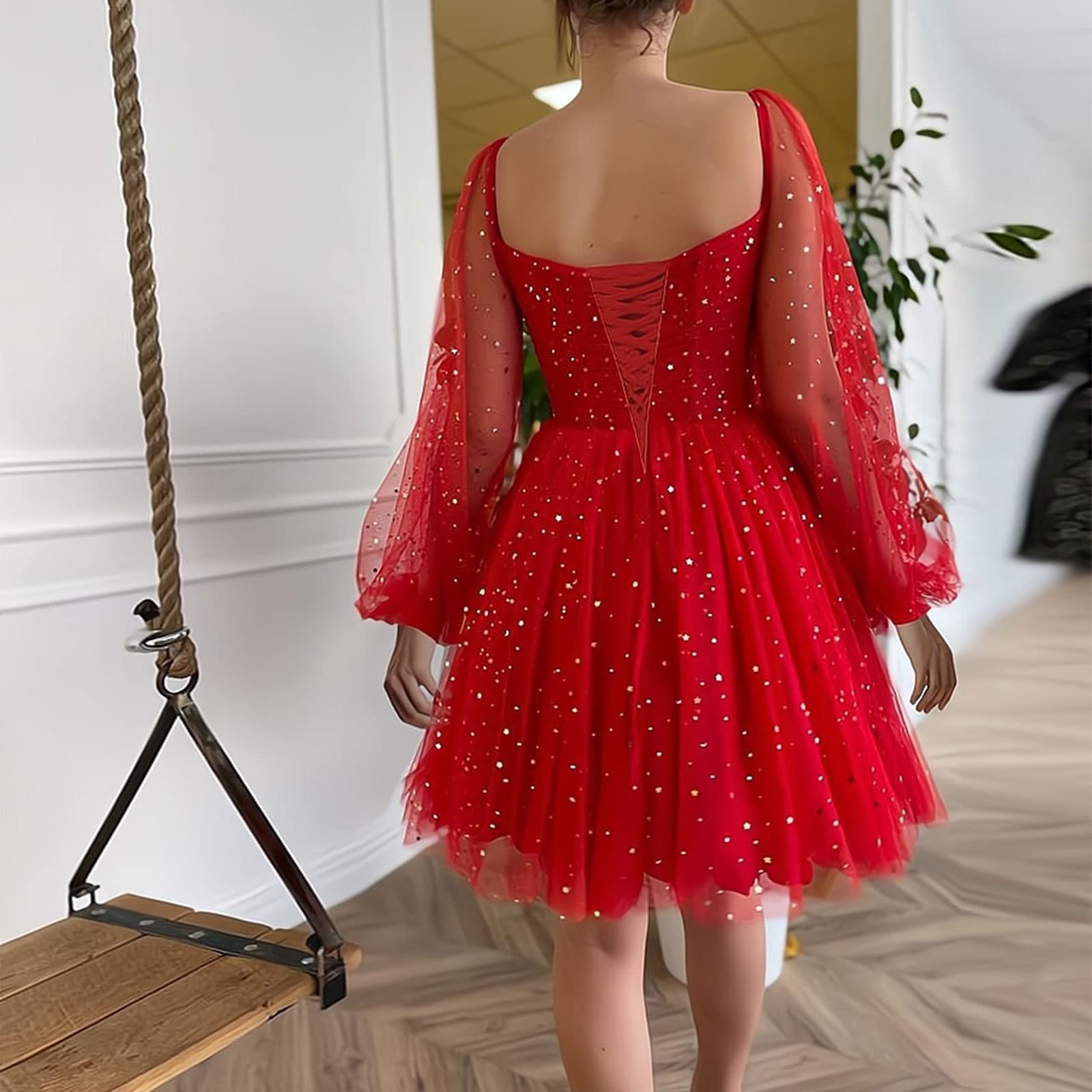 ManDu Tulle Homecoming Dresses for Teens | Puffy Sleeve Sweetheart Short Prom Dresses | Ruched Cocktail Party Dresses | Perfect for School Dances, Birthday Parties & Special Occasions