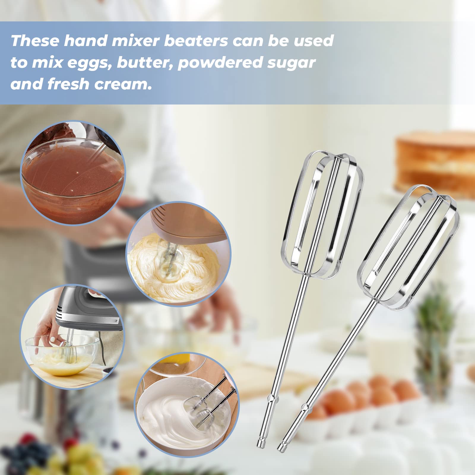 Hamilton Beach Hand Mixer Beater Attachments - Compatible with Models 62682RZ, 62692, 62695V & 64699 - Replacement Mixer Parts for Hamilton Beach Series - Perfect for Baking, Whipping Cream & Mixing Batters