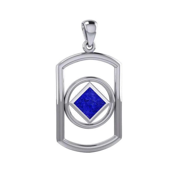 Rectangle Silver Pendant with Inlaid NA Recovery Symbol - Elegant Jewelry for Addiction Recovery & Spiritual Healing - Perfect for Gifts, Meetings & Daily Wear