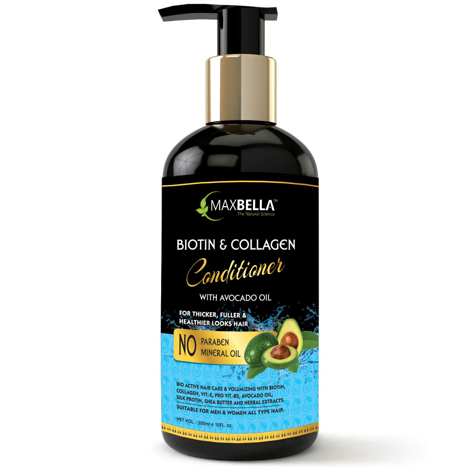 MaxBella Biotin & Collagen Hair Conditioner for Men and Women - 300ml Deep Hydration & Repair Treatment for Dry, Damaged Hair - Salon Quality Leave-In Conditioner for Stronger, Shinier Hair at Home