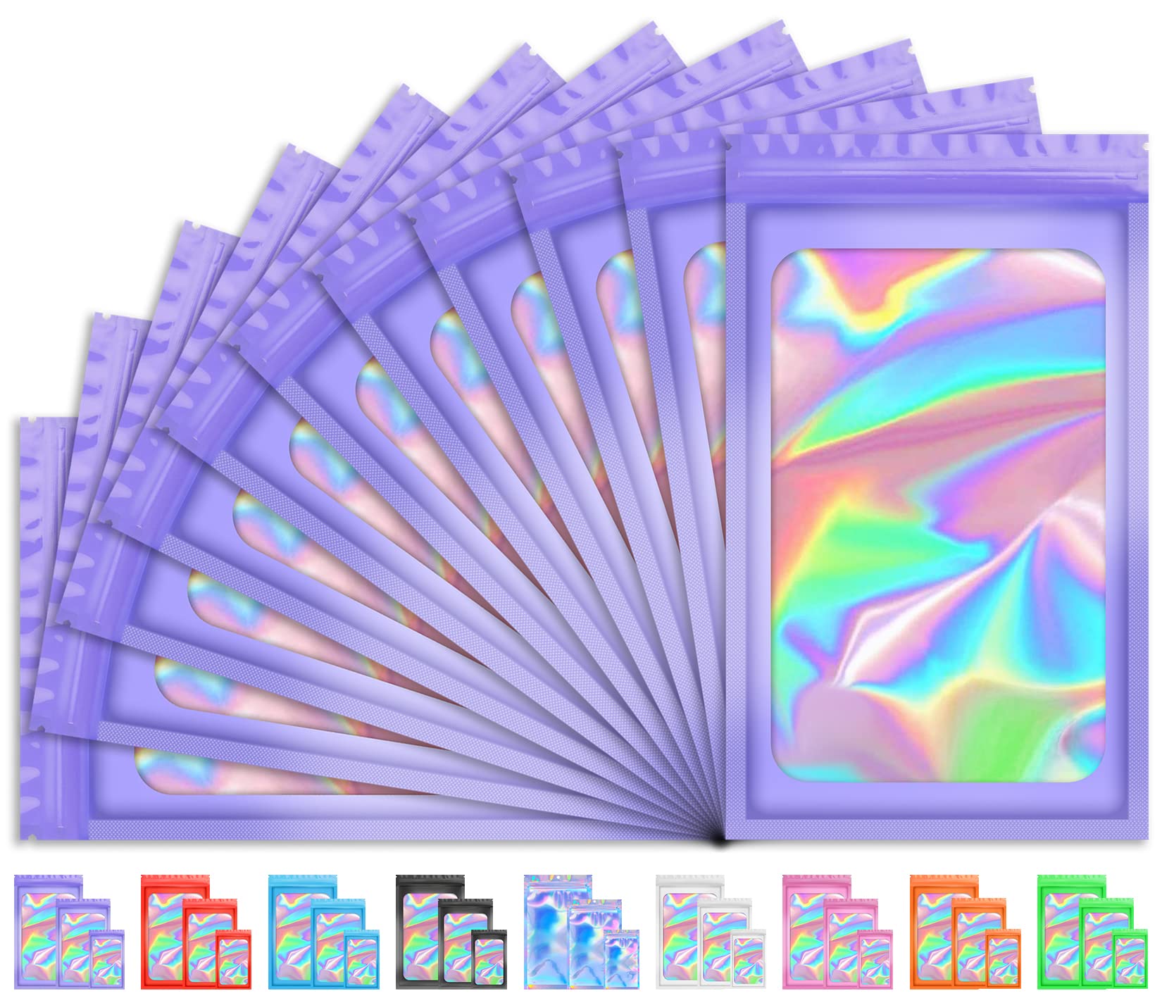 100 PCS Holographic Resealable Bags - Smell Proof Packaging for Press On Nails, Eyelashes, Jewelry & Candy | Small Business Storage Bags for Food Samples, Crafts & Party Favors | Perfect for Organizing, Gifting & Retail Display
