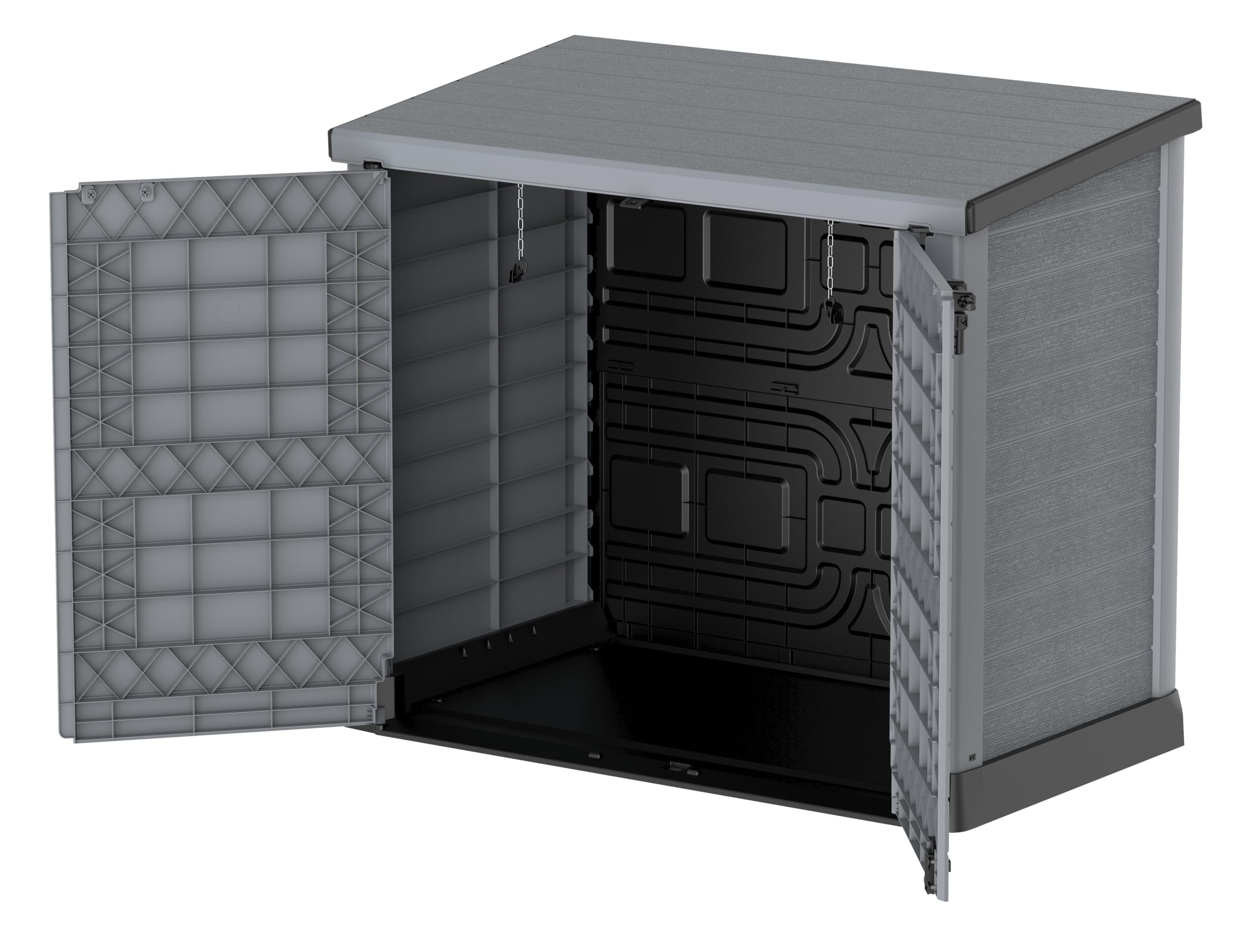Duramax Cedargrain 1200L Plastic Outdoor Storage Shed with Flat Lid – Heavy-Duty Garden Shed for Bikes, Tools, BBQs & 2X 240L Bins – Weather-Resistant Grey Storage Unit (145x85x125 cm) – Perfect for Backyard, Patio & Garage Organization