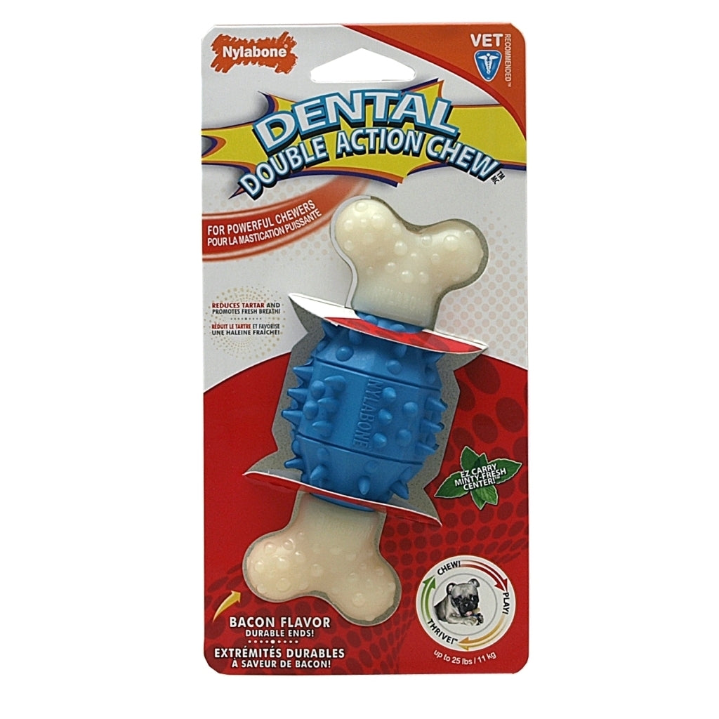 Dental Double Action Chew Toy for Dogs - Durable Pet Teeth Cleaning Chews for Puppies & Adult Dogs - Promotes Oral Health & Reduces Plaque - Perfect for Aggressive Chewers & Playtime