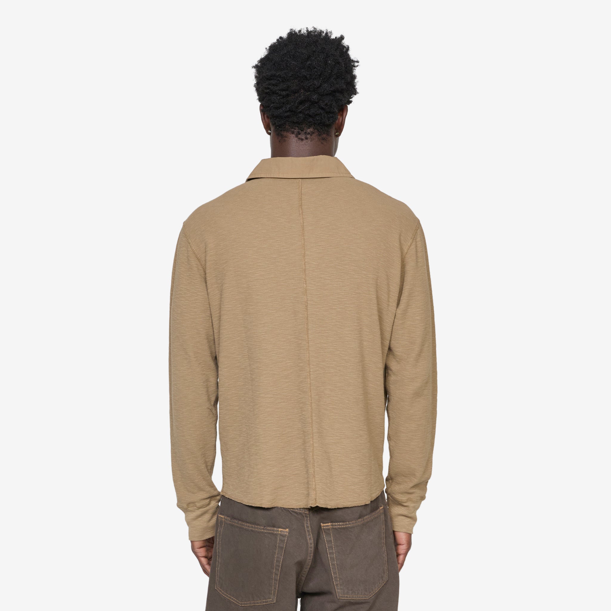 Men's Rugby Waffle Long Sleeve Shirt in Khaki - Comfortable Casual Wear for Outdoor Activities and Sports