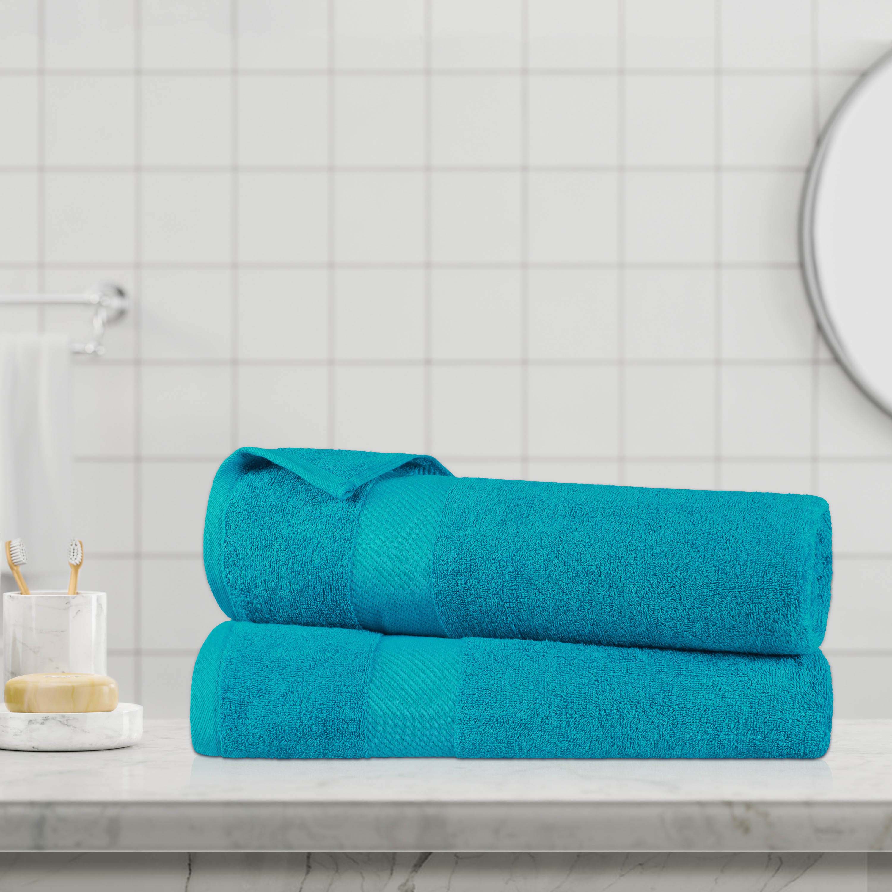 Premium Egyptian Cotton 2-Piece Bath Sheet Set with Luxury Dobby Border - Ultra Soft & Absorbent Towels for Spa, Hotel & Home Bathroom Luxury