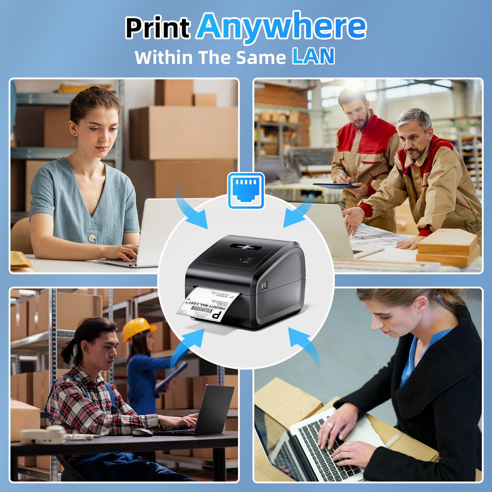 D550 Pro Wireless Bluetooth & Ethernet Thermal Label Printer 4x6 - Shipping Label Printer for Small Business, Office & Home Use - Compatible with Bluetooth, Ethernet & USB - Perfect for E-commerce, Amazon FBA & Logistics Label Printing