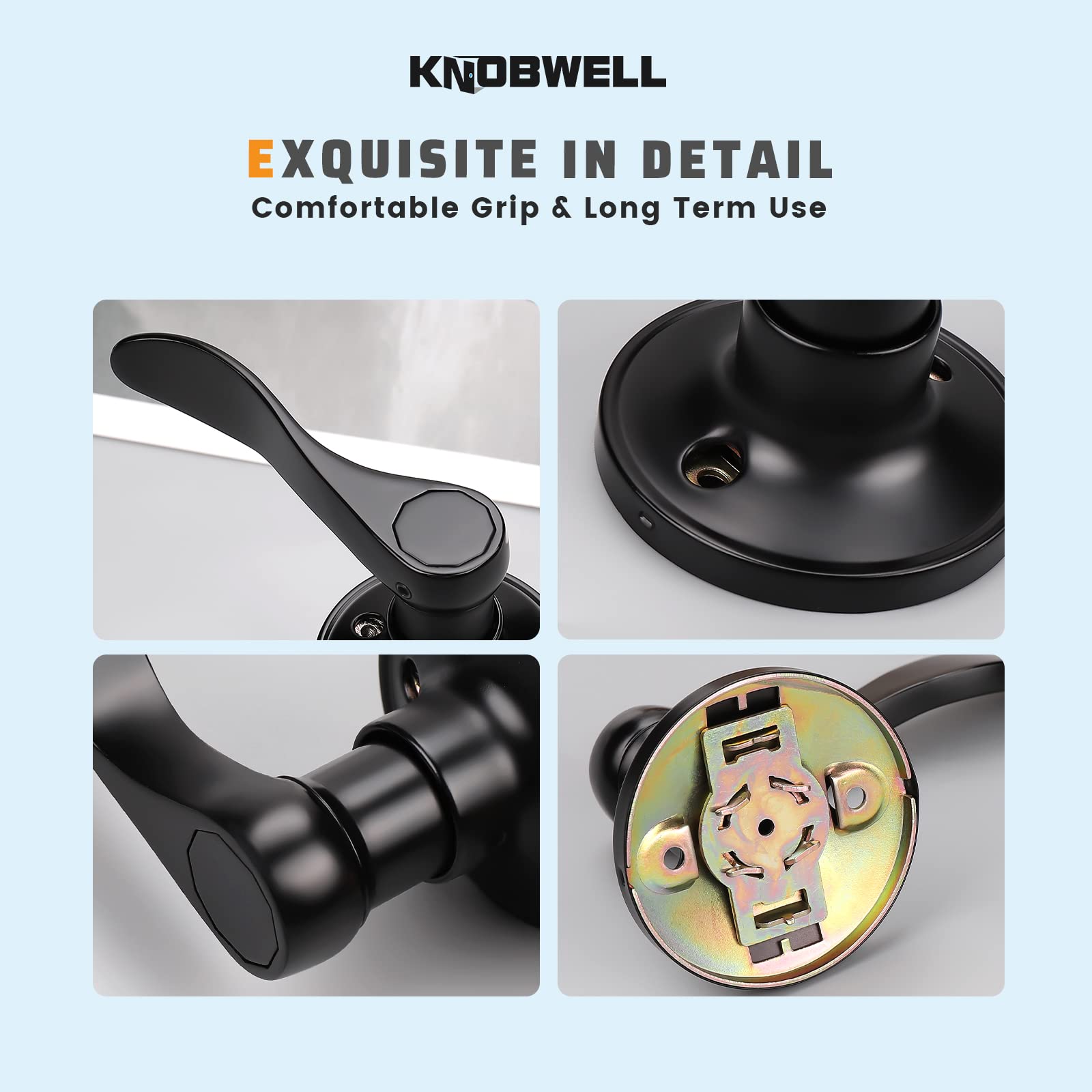 KNOBWELL 3-Pack Black Dummy Door Knobs - Matte Finish for Closet & Interior Doors (Left Hand) - No Lock/Latch