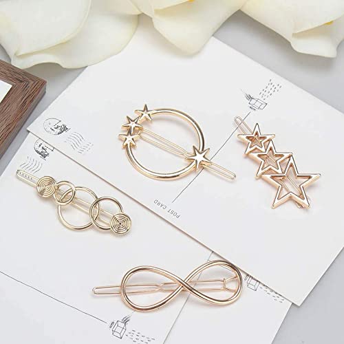 Belicia 12-Piece Gold Geometric Hair Clips Set - Minimalist Hollow Alloy Hairpins for Women & Girls (Circle, Triangle, Moon Shapes) - Perfect for Everyday Wear, Parties & Special Occasions