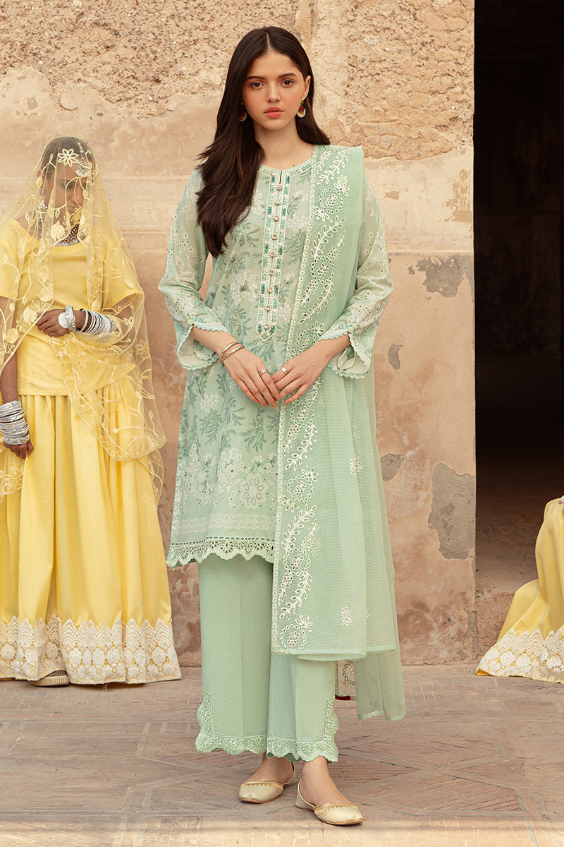 ICE LILY STITCH 3PC Embroidered Lawn Suit Set - Elegant Floral Design for Women's Summer Outfits, Perfect for Garden Parties, Weddings & Special Occasions