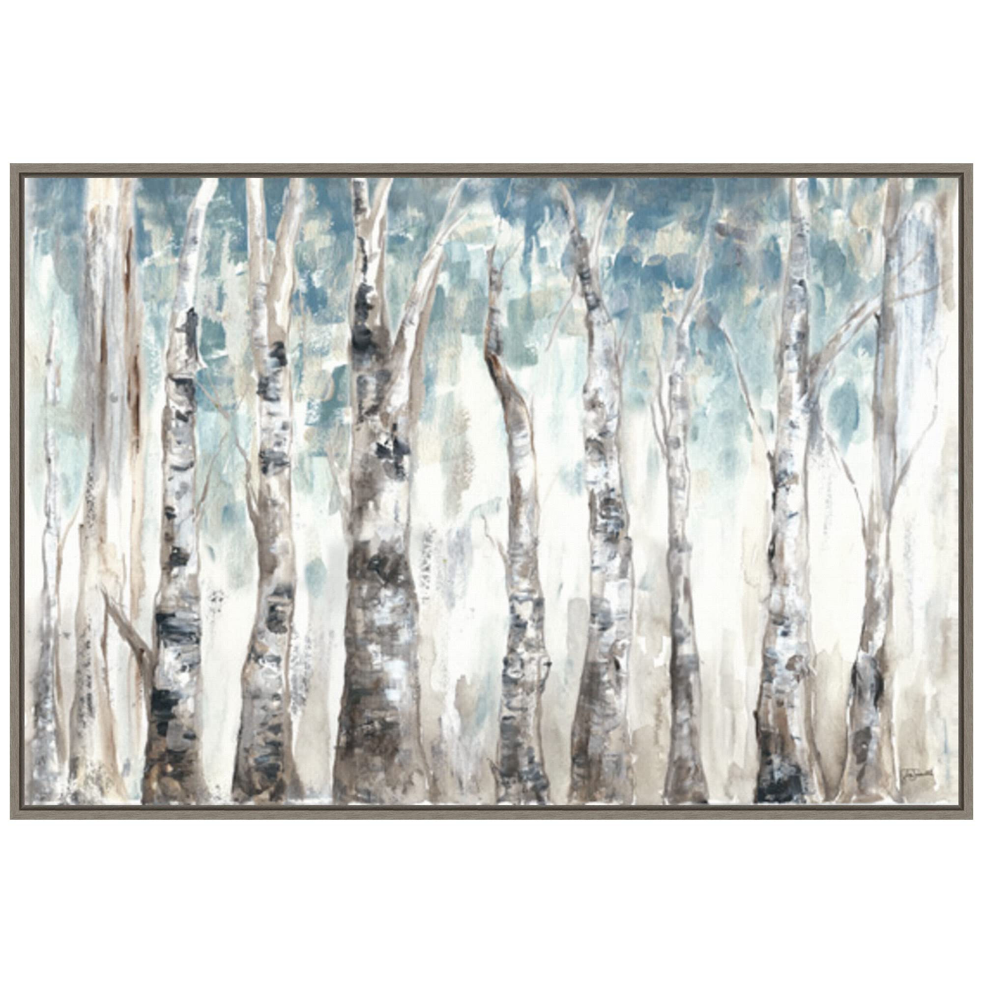 Amanti Art Framed Canvas Wall Art 23x33 - Winter Aspen Trunks Blue Abstract Painting by Tre Sorelle Studios | Rustic Farmhouse Decor | Large Framed Artwork for Living Room, Bedroom, Office & Dining Room | Perfect for Home & Wall Decor
